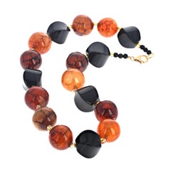 AJD Beautiful Natural Black Onyx & Magnificent Spider Web Agates 16" Necklace