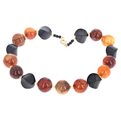 AJD Beautiful Natural Black Onyx & Magnificent Spider Web Agates 16" Necklace