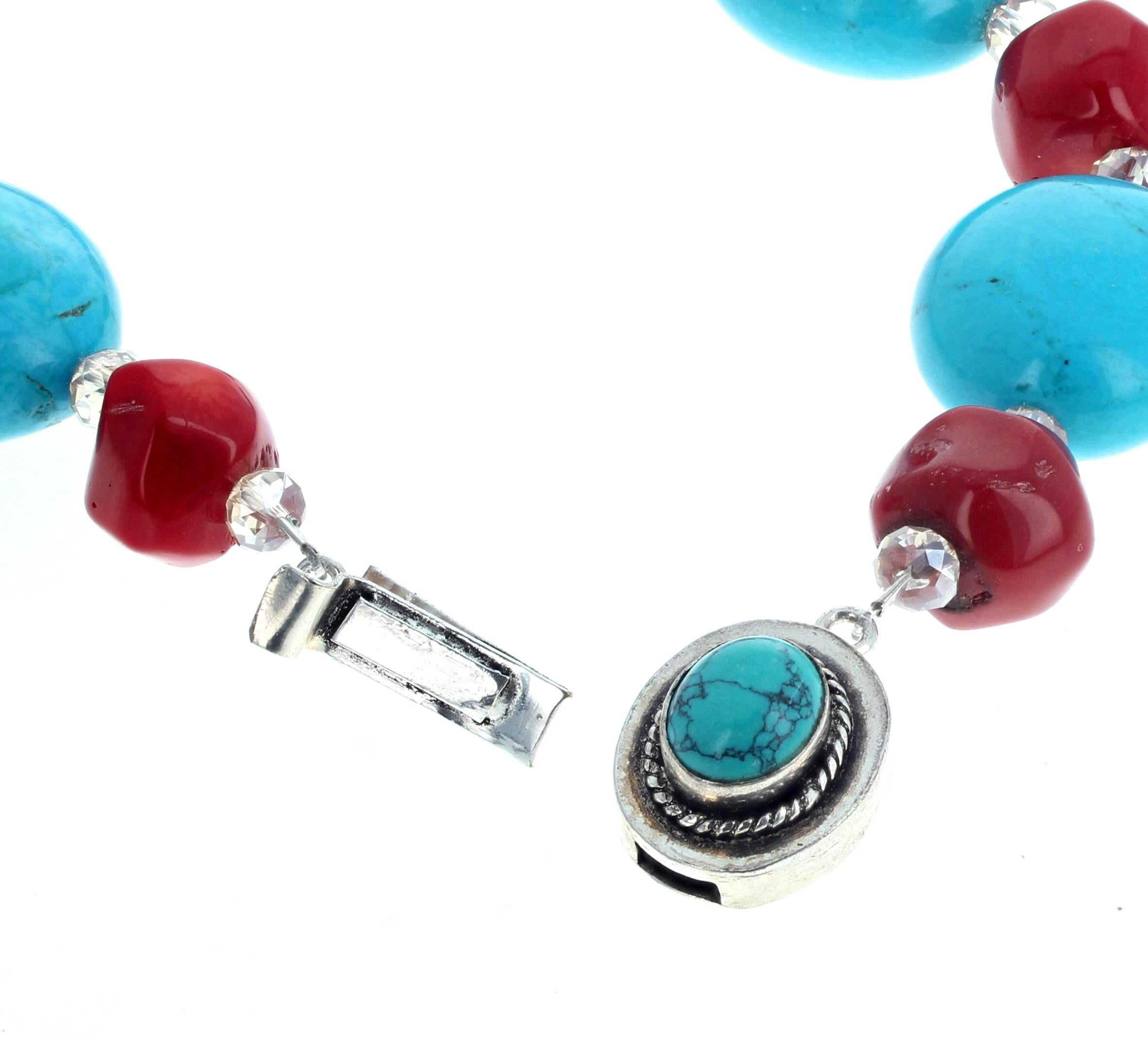 AJD Beautiful Blue Turquoise and  Polished Red Coral 20