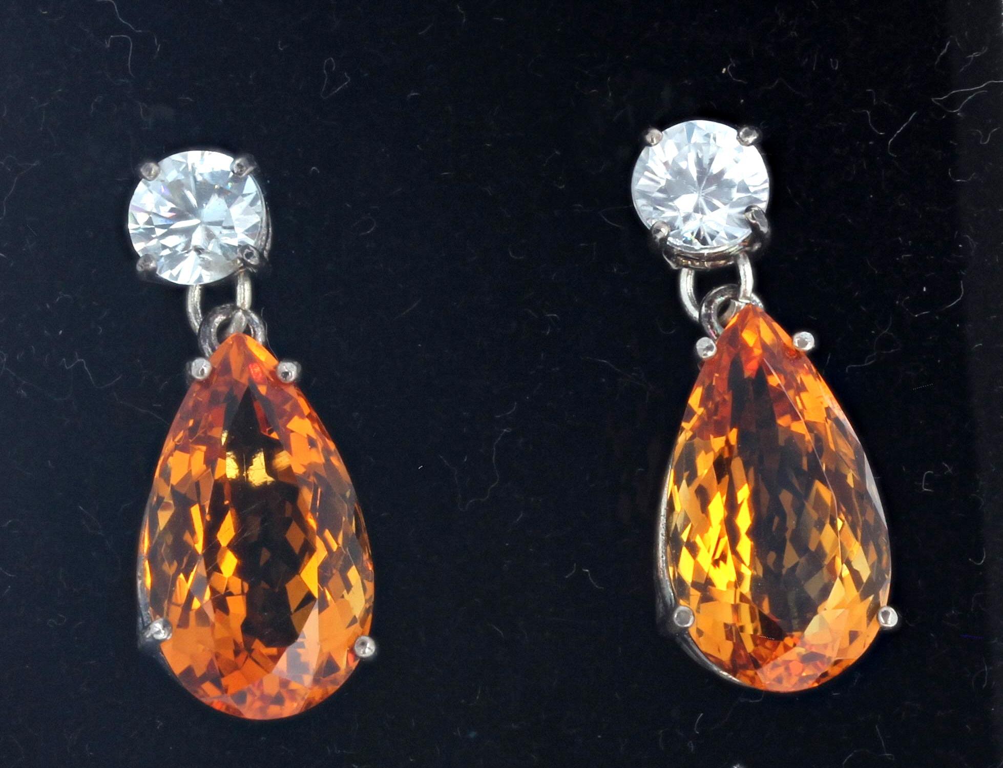 Mixed Cut AJD Beautiful Glittering Citrine and Natural White Zircon Earrings For Sale