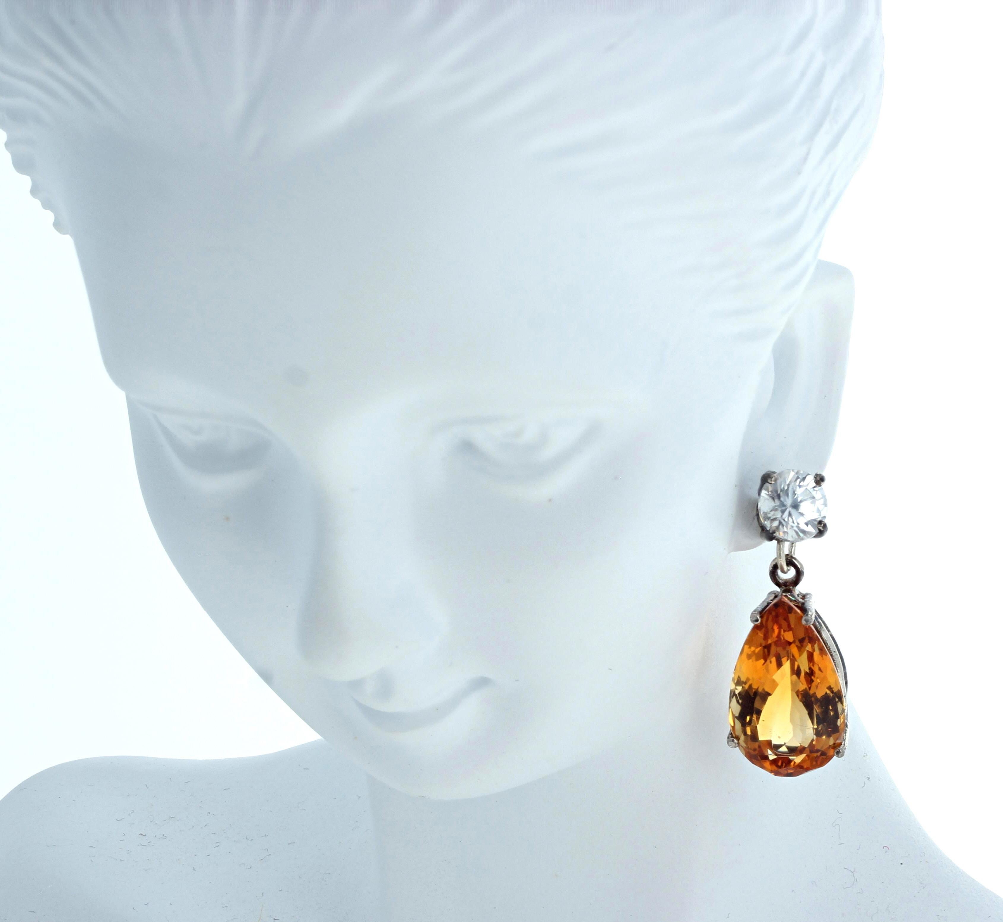 AJD Beautiful Glittering Citrine and Natural White Zircon Earrings In New Condition For Sale In Raleigh, NC