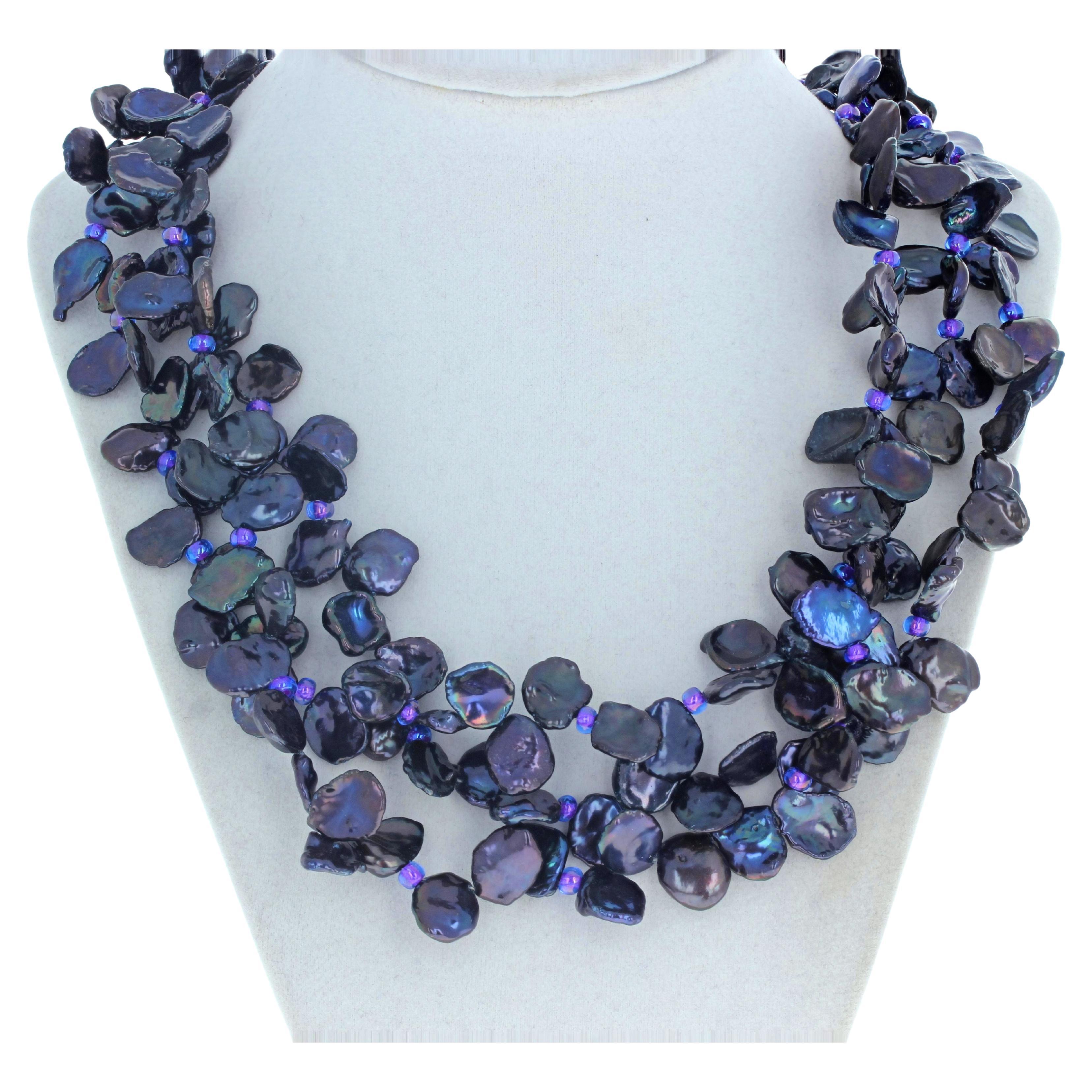 AJD Beautiful Multi-Color Triple Strand REAL Glowing Keshi Pearl Necklace