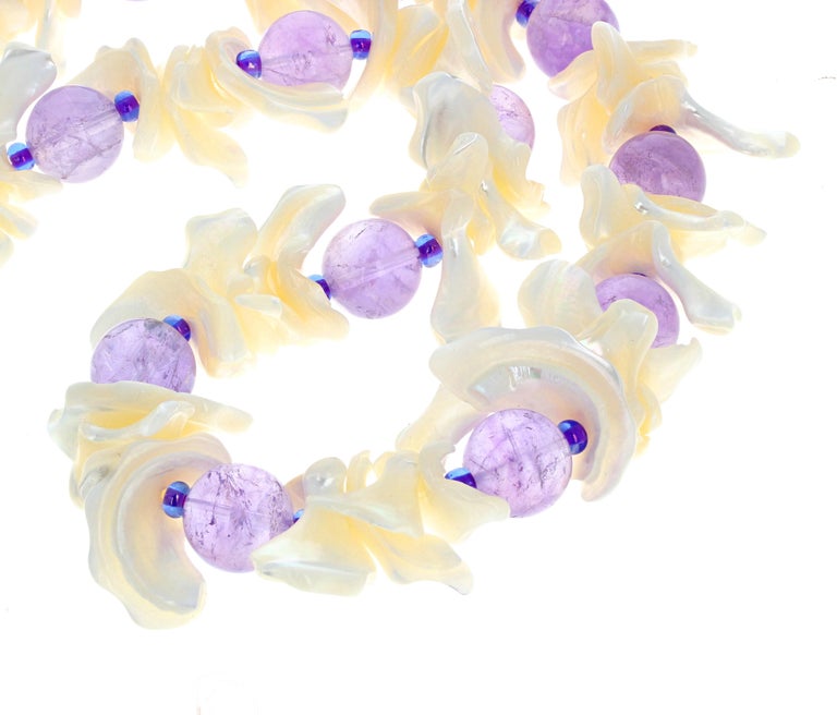 AJD Beautiful Natural Amethysts and Real Pearl Shell Necklace For Sale