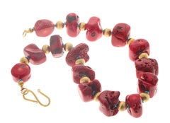 AJD Goldy Rondels Enhance Beautiful Elegant Natural Bamboo Coral 17" Necklace