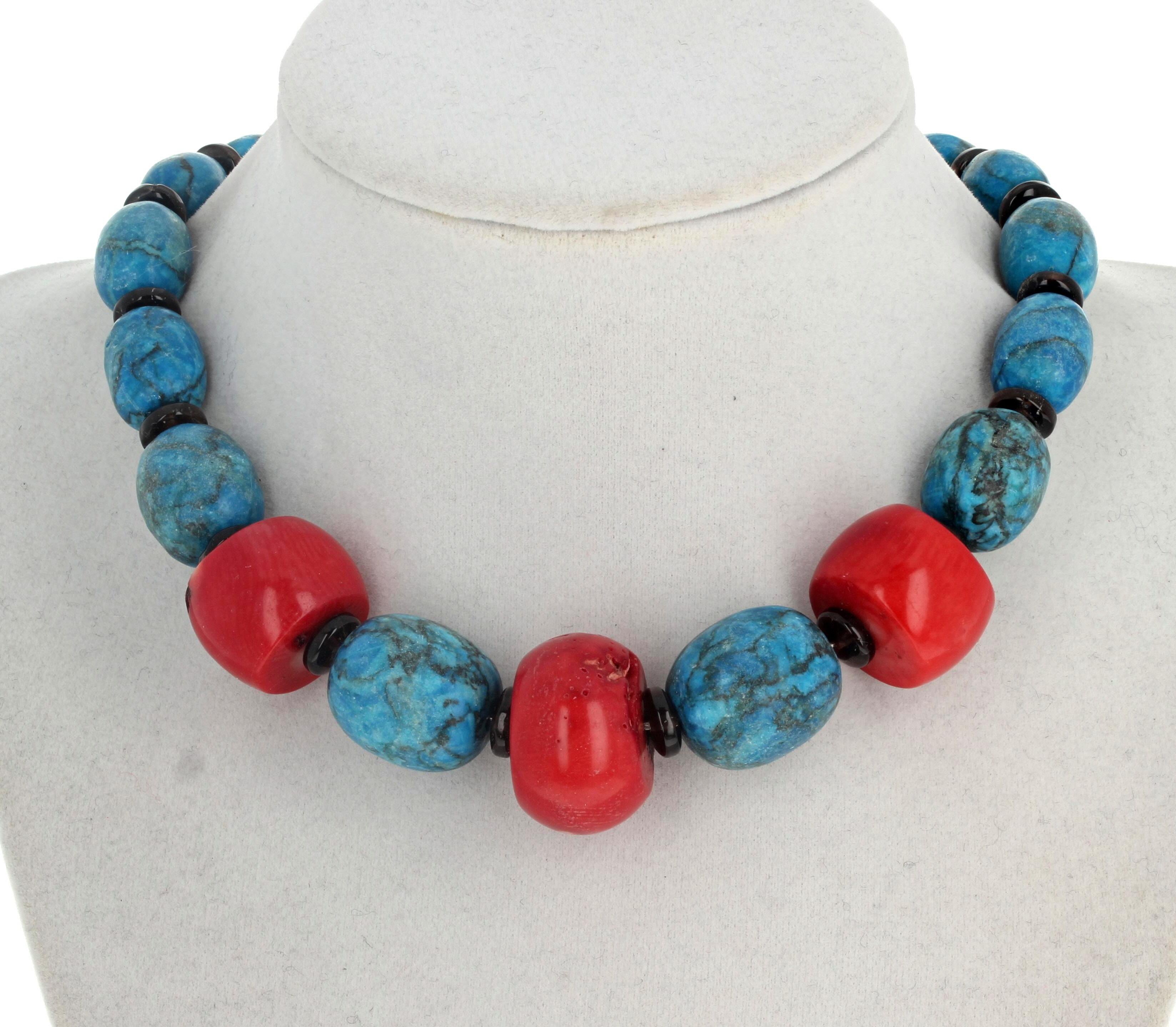 Women's or Men's AJD Beautiful Natural Coral & Very Blue Turquoise 15
