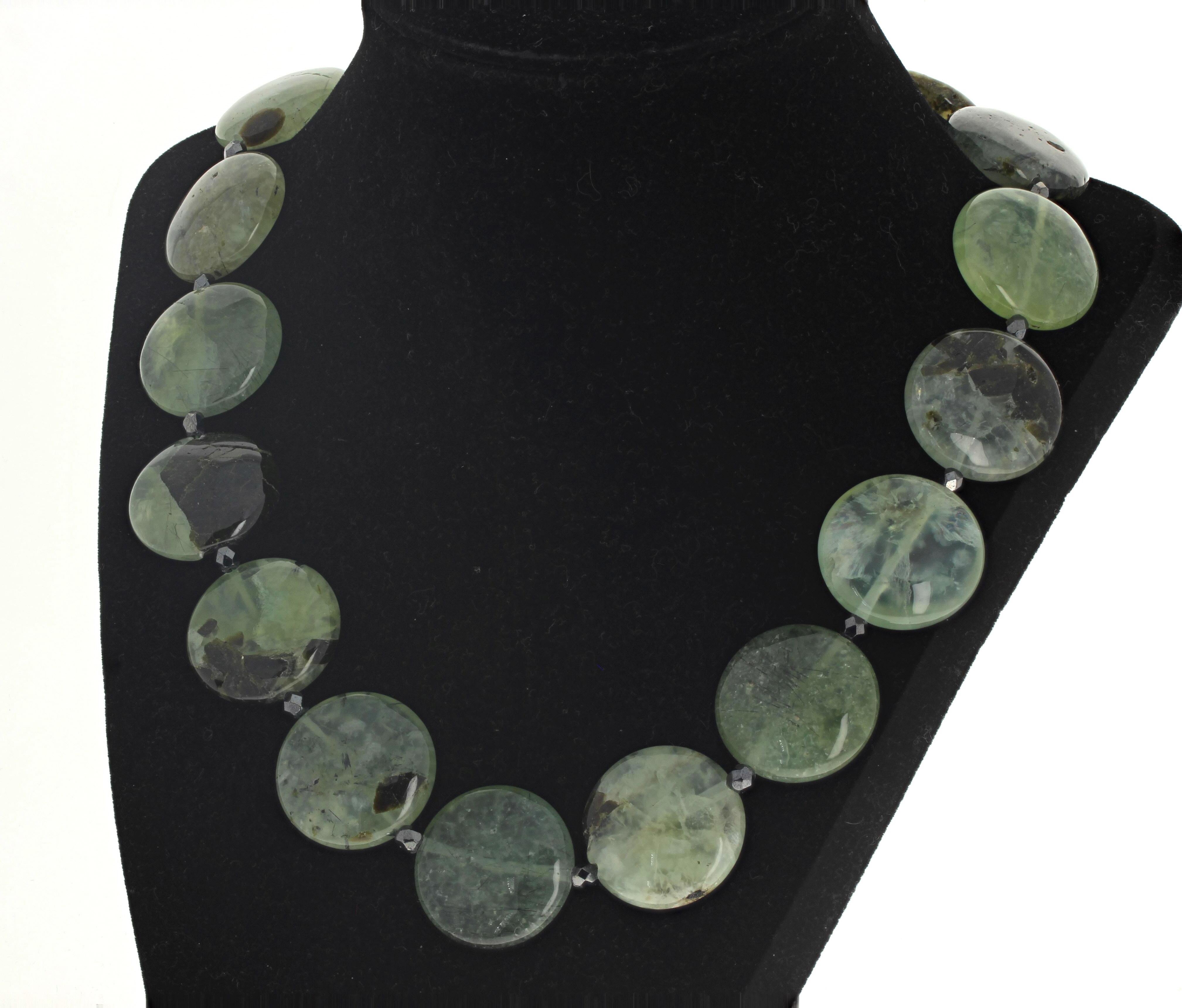 Women's or Men's AJD Beautiful Natural Dramatically Artistic Real Prehnite Rondels Necklace For Sale