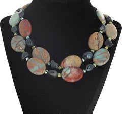AJD Natural Real Elegantly Dramatic Serpentine & Black Obsidian Necklace