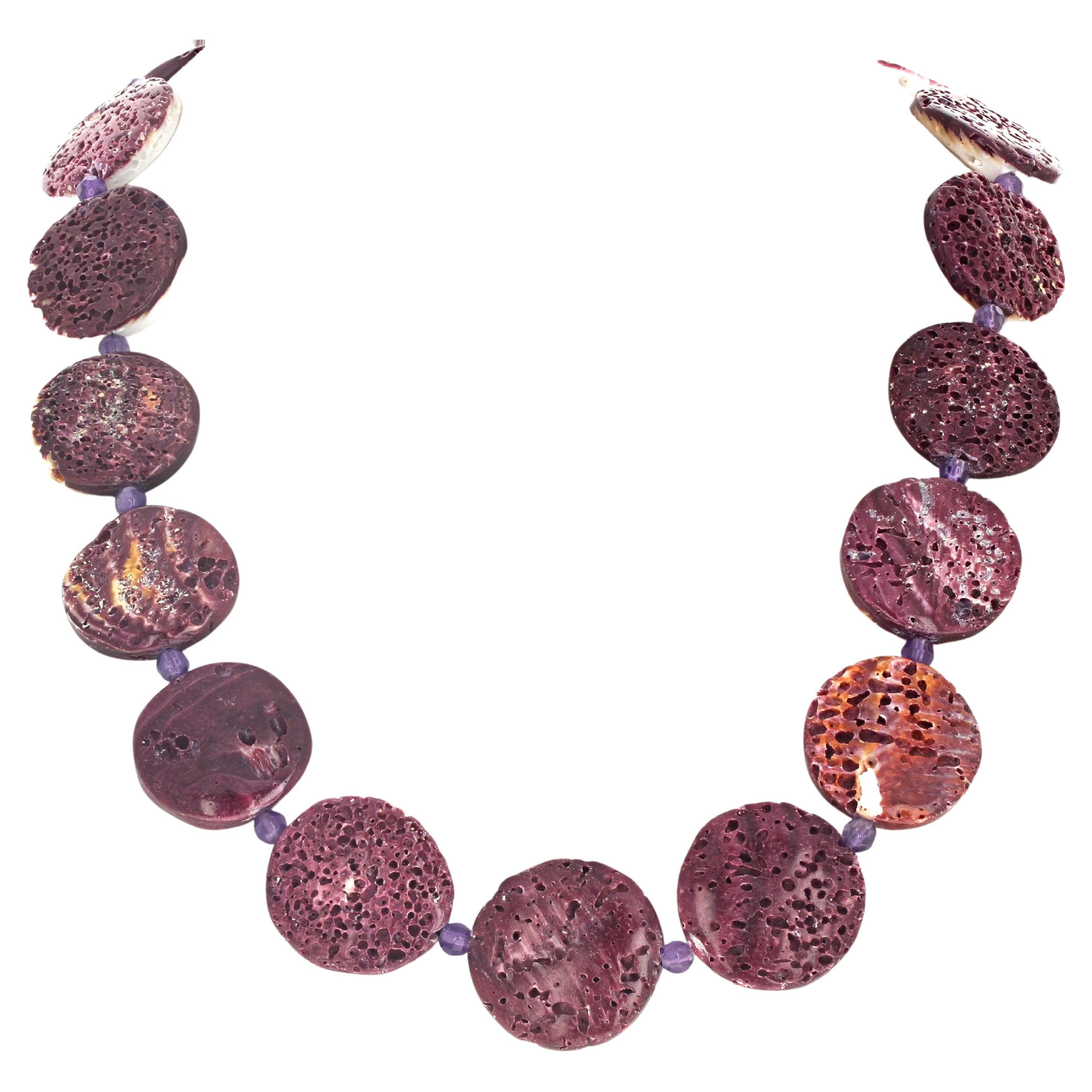 AJD Beautiful REAL Natural SPINY OYSTER & Amethyst  20 1/2" Necklace