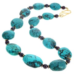 AJD Beautiful Natural Turquoise & Real Garnets Necklace