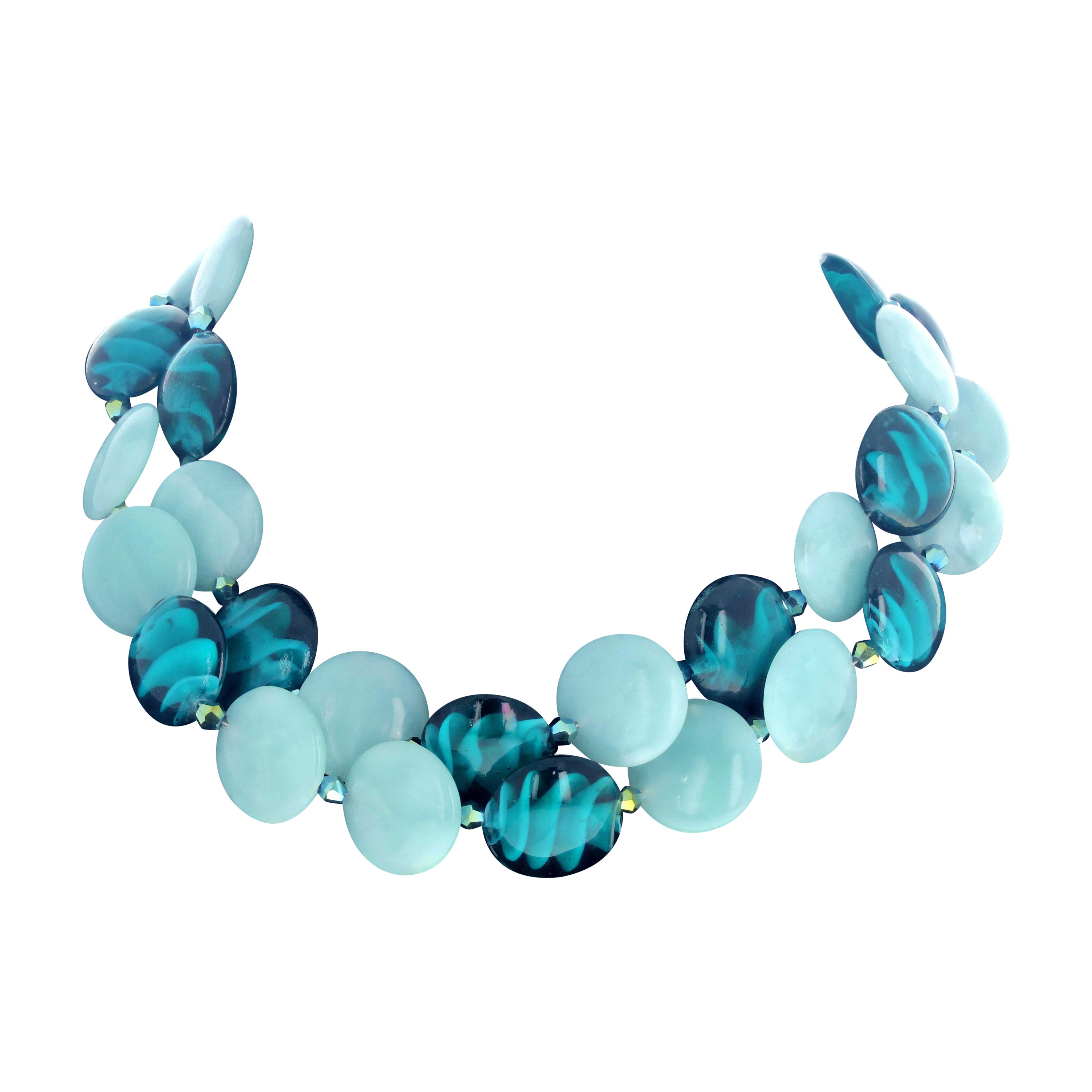 AJD Hermoso Collar de Amazonita Real y Cristal de 16" de Doble Filamento