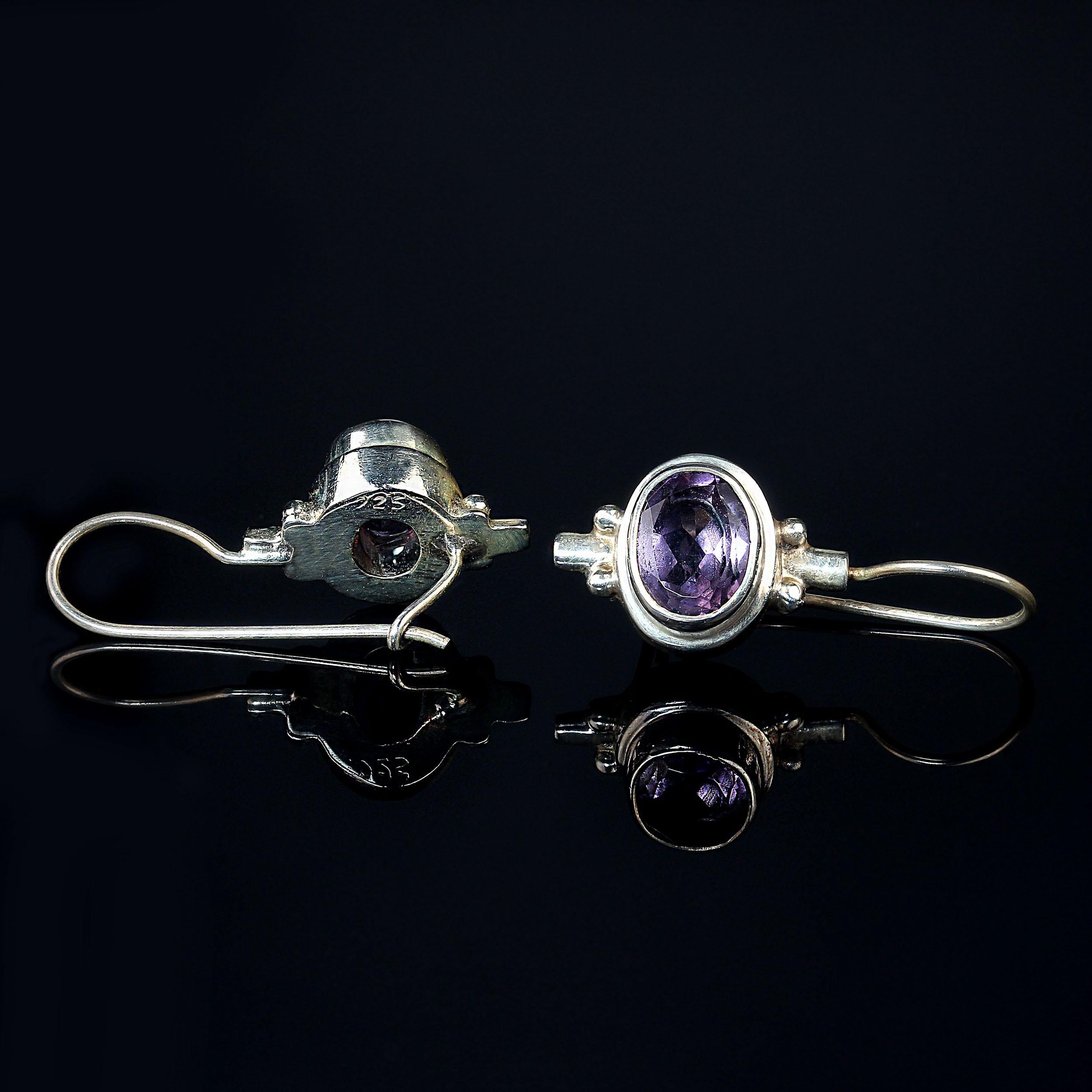 Artisan AJD Bezel Set East-West Amethyst in Sterling Silver Earrings For Sale