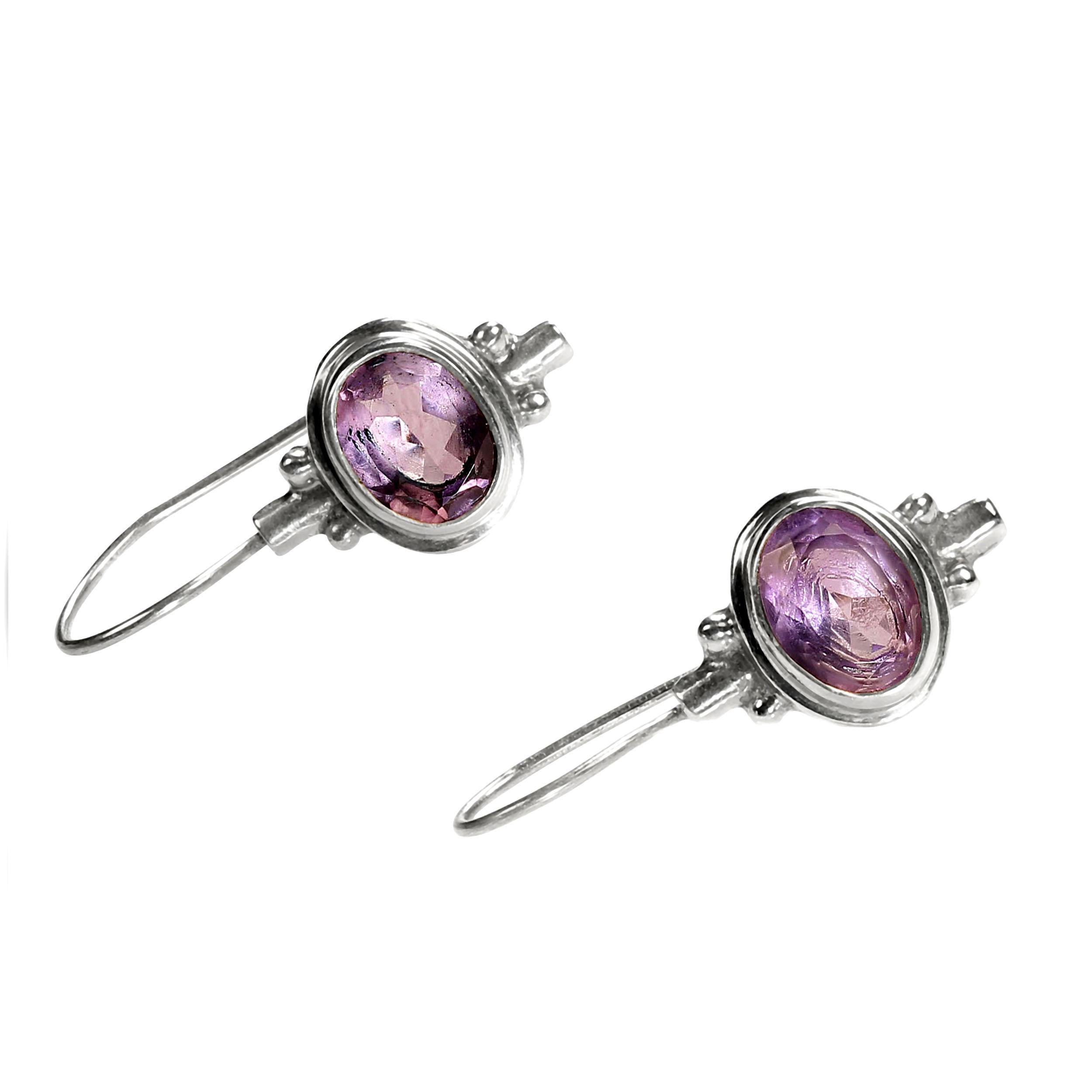 Women's or Men's AJD Bezel Set East-West Amethyst in Sterling Silver Earrings For Sale
