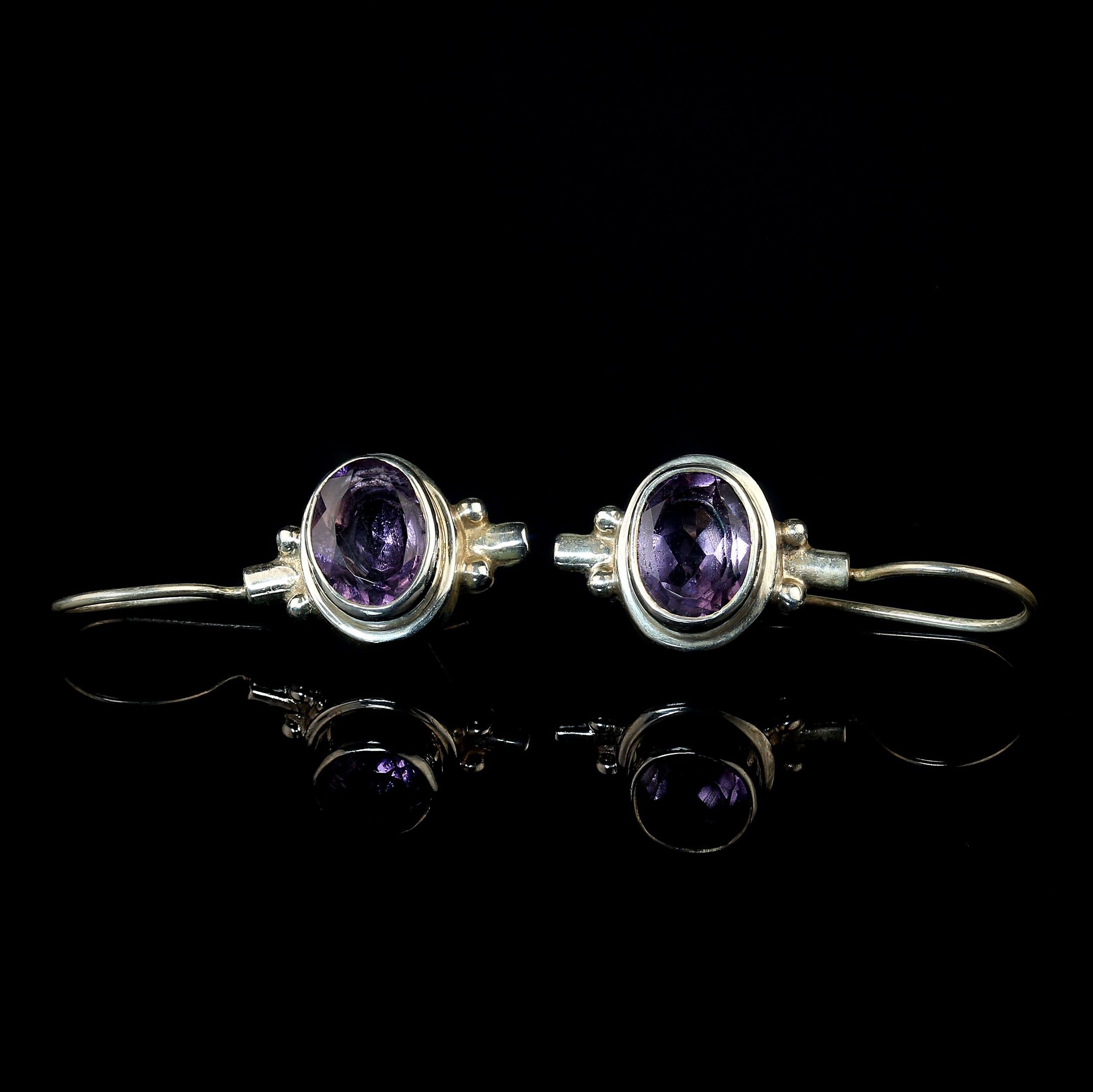 AJD Bezel Set East-West Amethyst in Sterling Silver Earrings For Sale 2