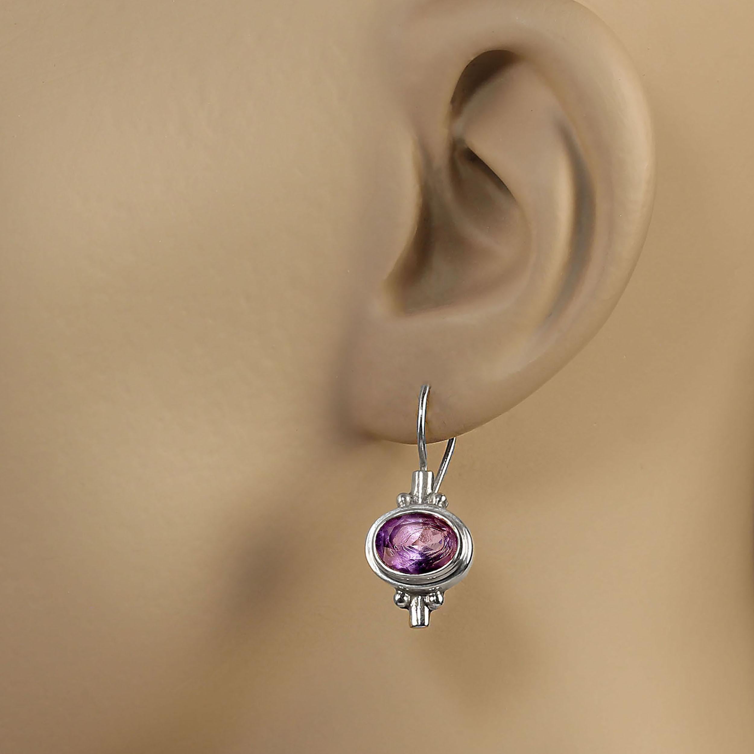 AJD Bezel Set East-West Amethyst in Sterling Silver Earrings For Sale 3