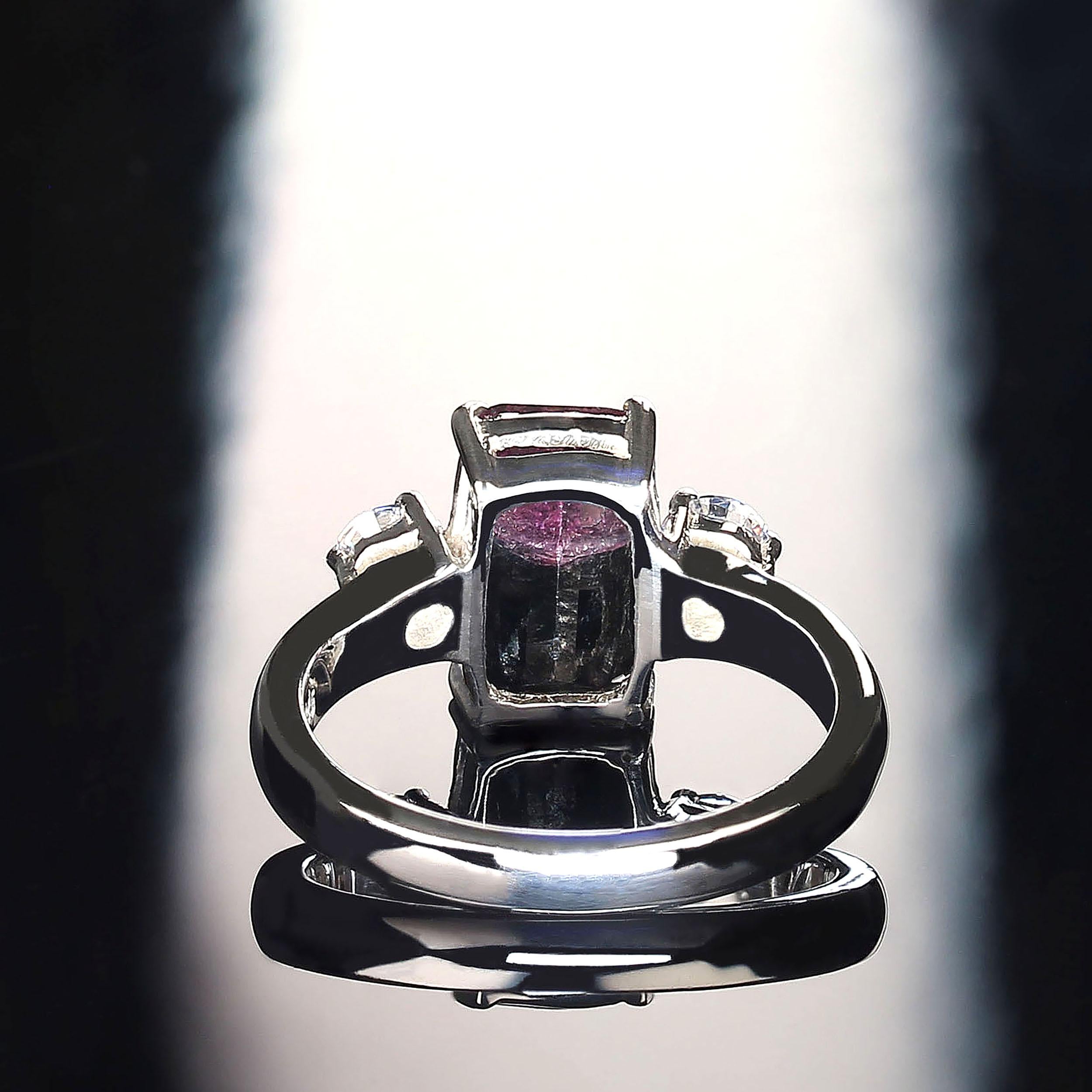 Contemporary AJD Bi-Color Tourmaline Accented with Sparkling Cambodian Zircons Ring