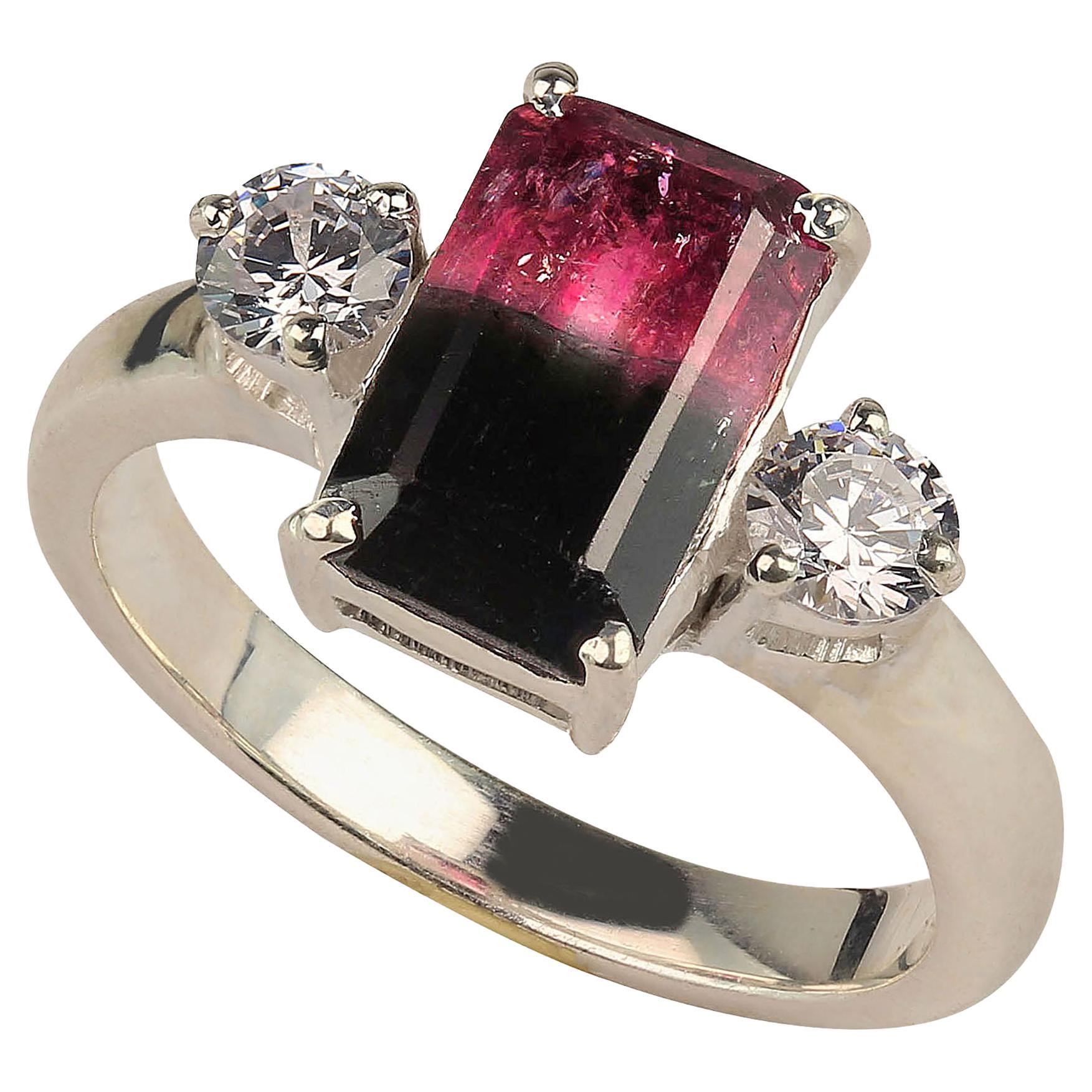 AJD Bi-Color Tourmaline Accented with Sparkling Cambodian Zircons Ring