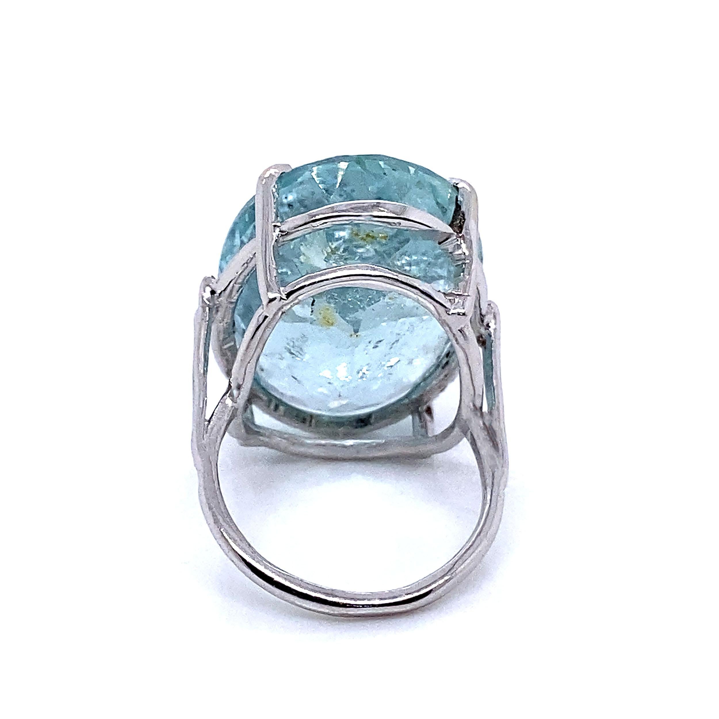 Artisan AJD Big Bold Sea Blue Aquamarine oval in 14K White Gold Ring