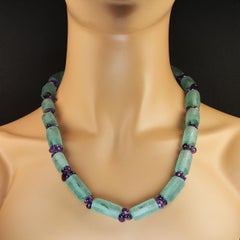 AJD Blue Green Seaglass and Sparkling Amethyst Necklace