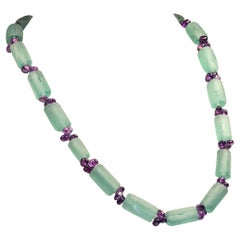 AJD Blue Green Seaglass and Sparkling Amethyst Necklace 