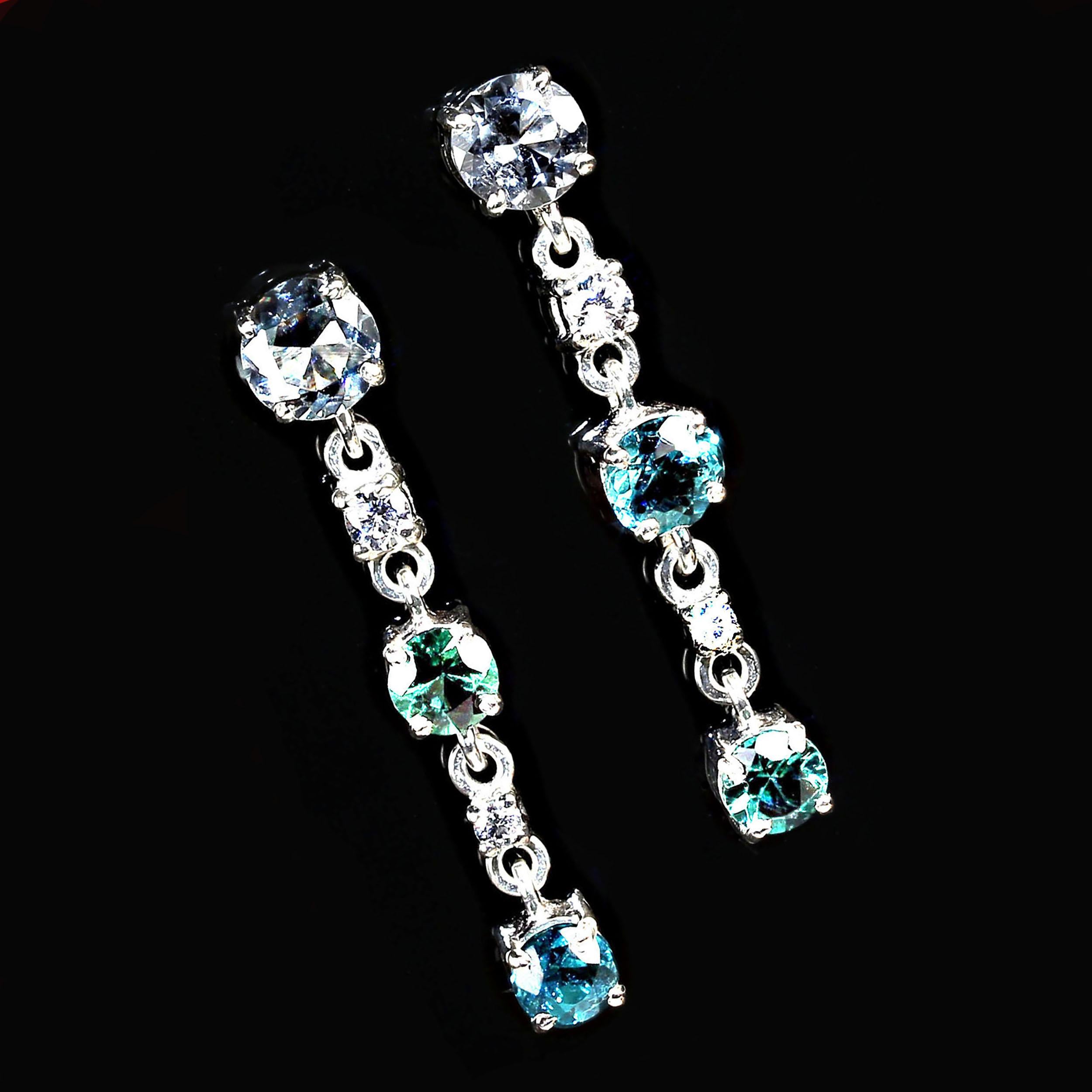 Women's or Men's AJD Blue Tourmaline and Sterling Silver Drop Earrings For Sale