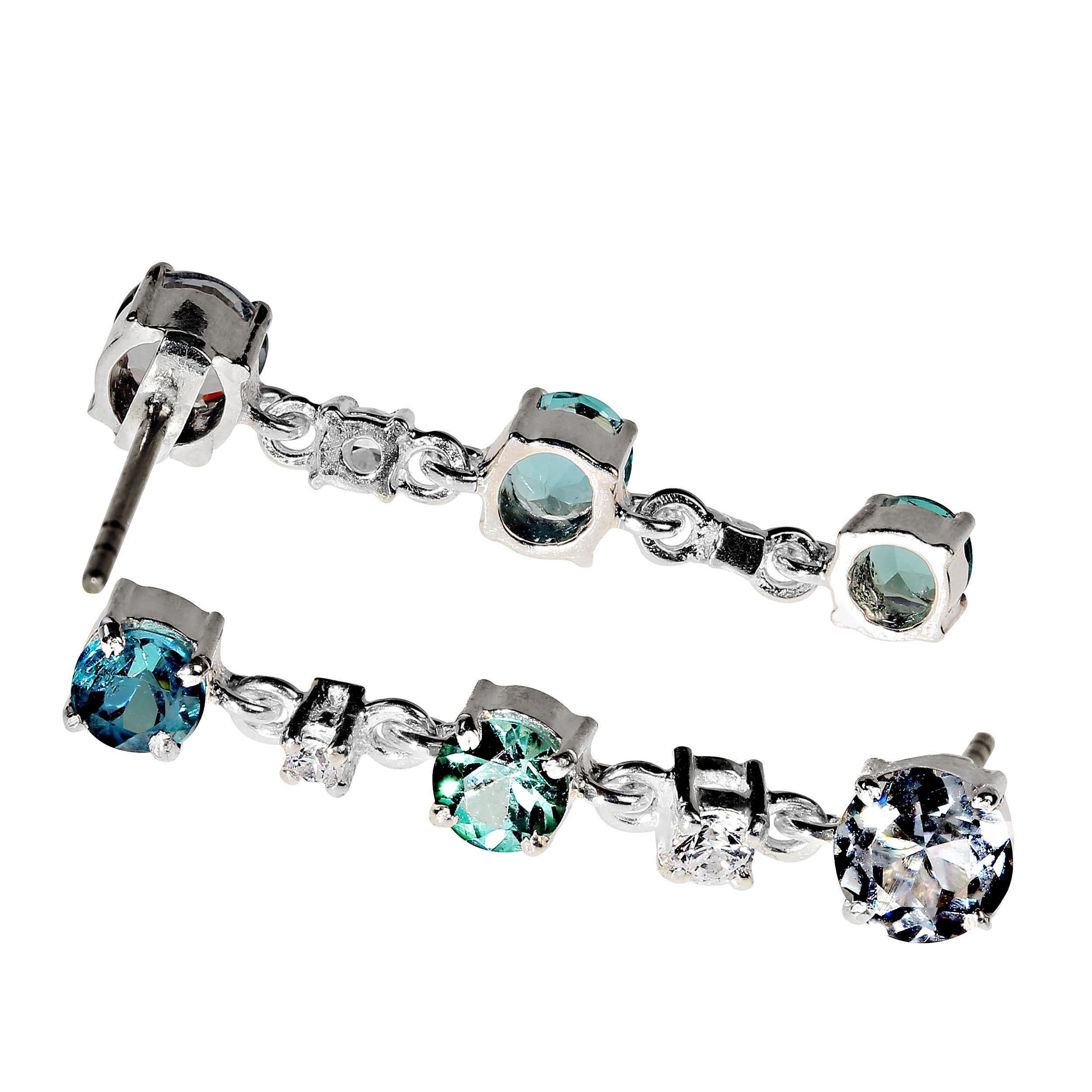 AJD Blue Tourmaline and Sterling Silver Drop Earrings For Sale 1