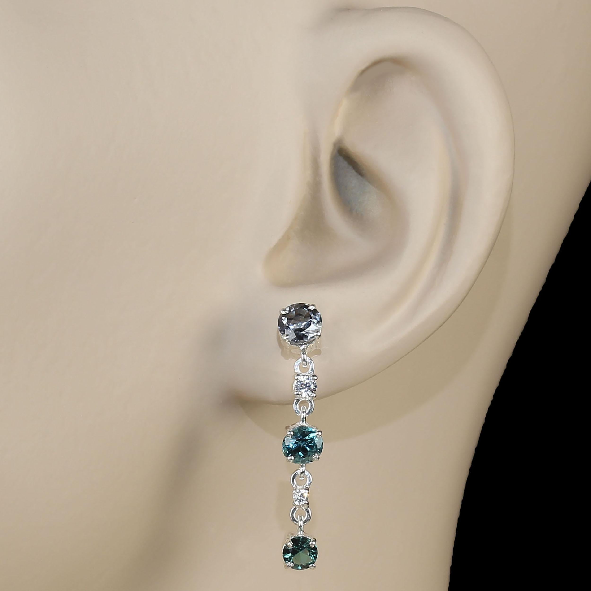AJD Blue Tourmaline and Sterling Silver Drop Earrings For Sale 2