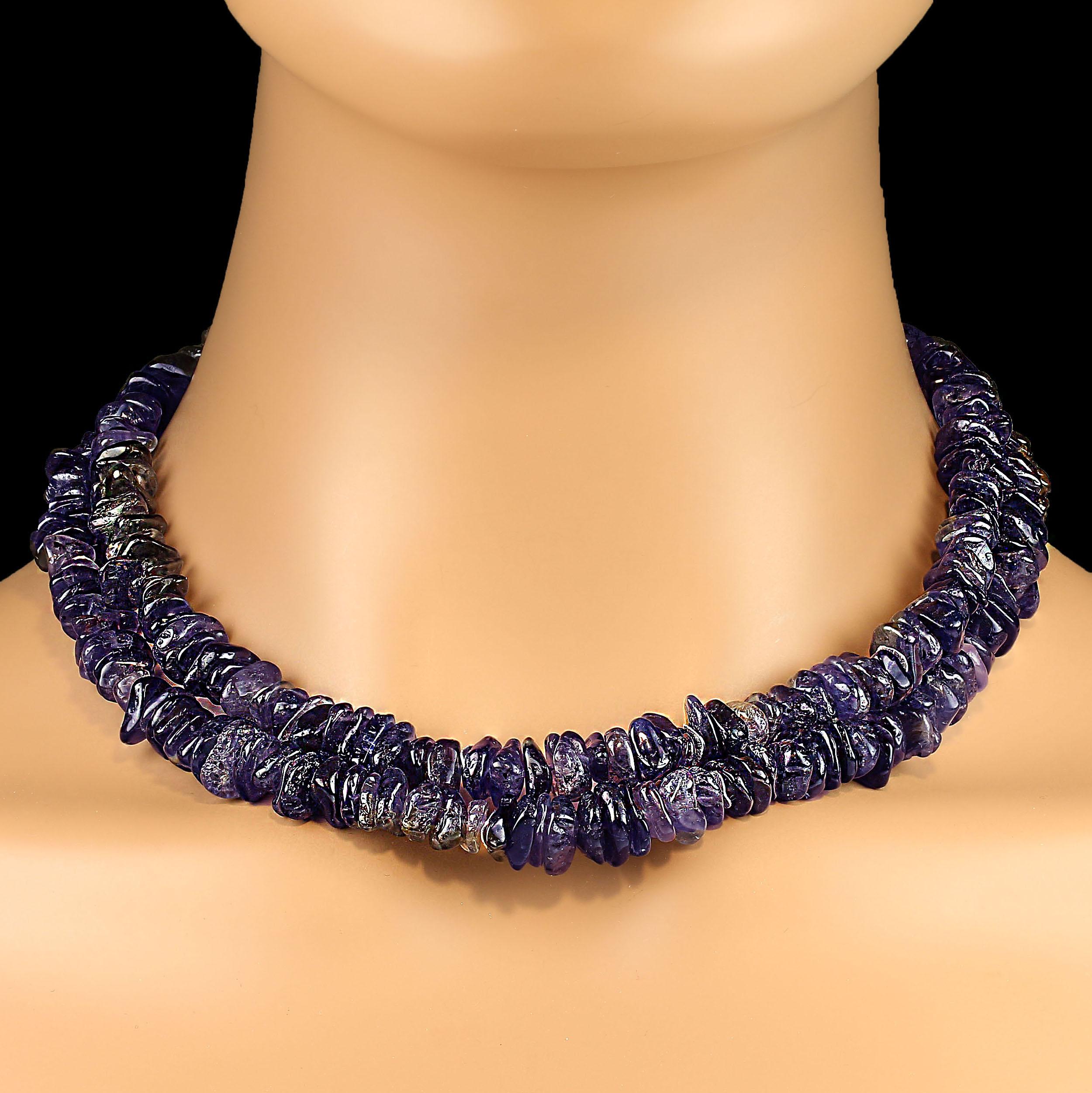 Collana a due fili di iolite a forma libera con chiusura a ghiera ritorta in argento Bali - 18,5 pollici

Eleva il tuo stile con questa squisita collana a due fili con scaglie di Iolite a forma libera altamente lucidate, lavorate meticolosamente per