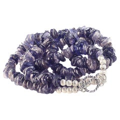 AJD Collana di perline con schegge libere di iolite blu a due fili