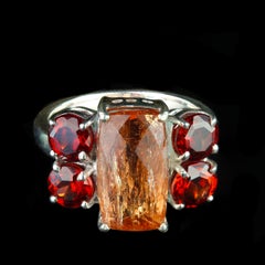Bold Brazilian Imperial Topaz 6.06ct and Garnet Dinner Ring in Silver