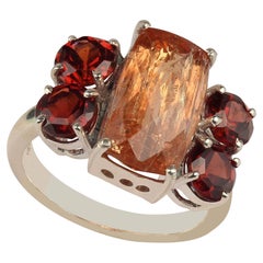 AJD Bold Dinner Ring of Imperial Topaz and Red Garnets Sterling Silver