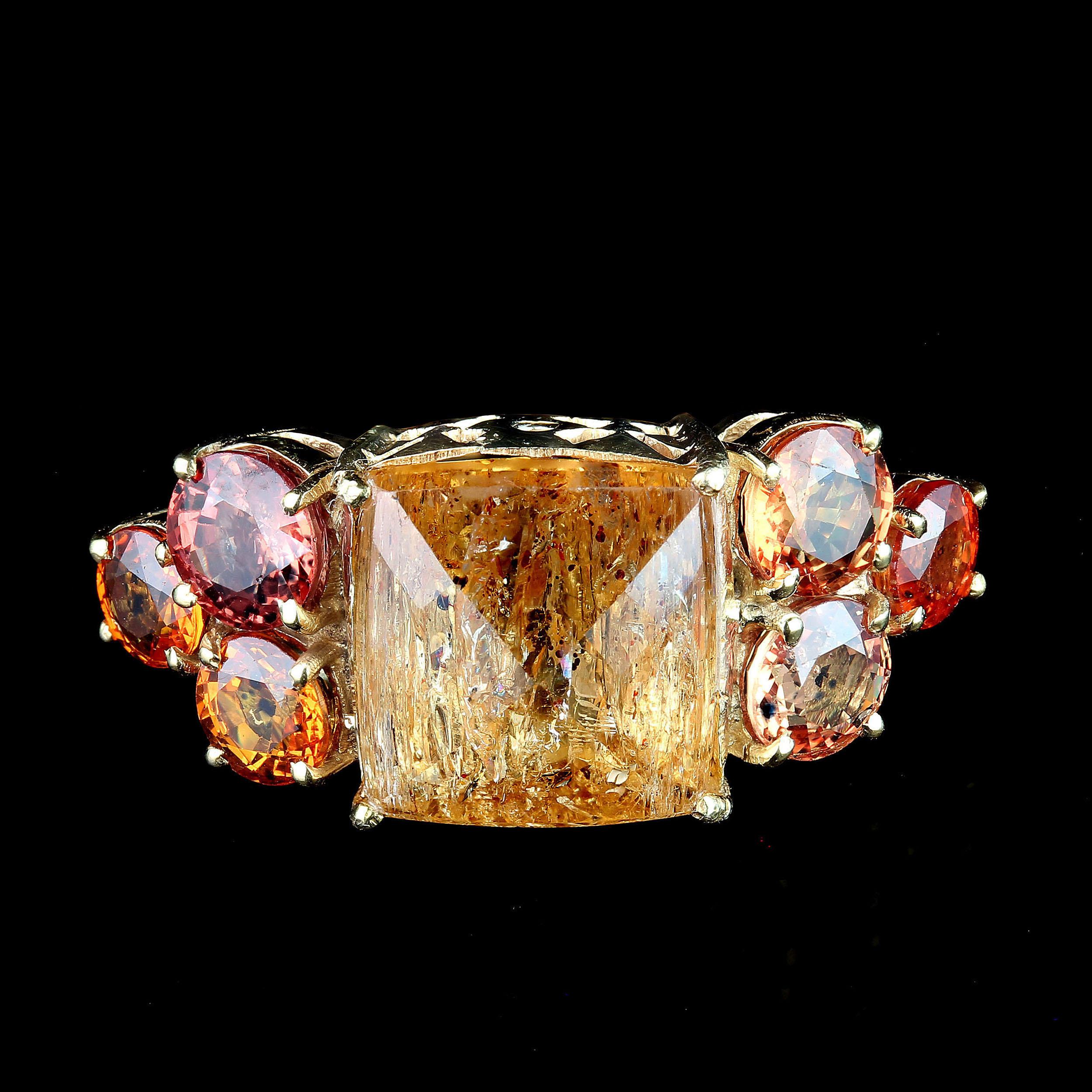Antique Cushion Cut AJD Bold Dinner Ring of Imperial Topaz and Songea Sapphires For Sale