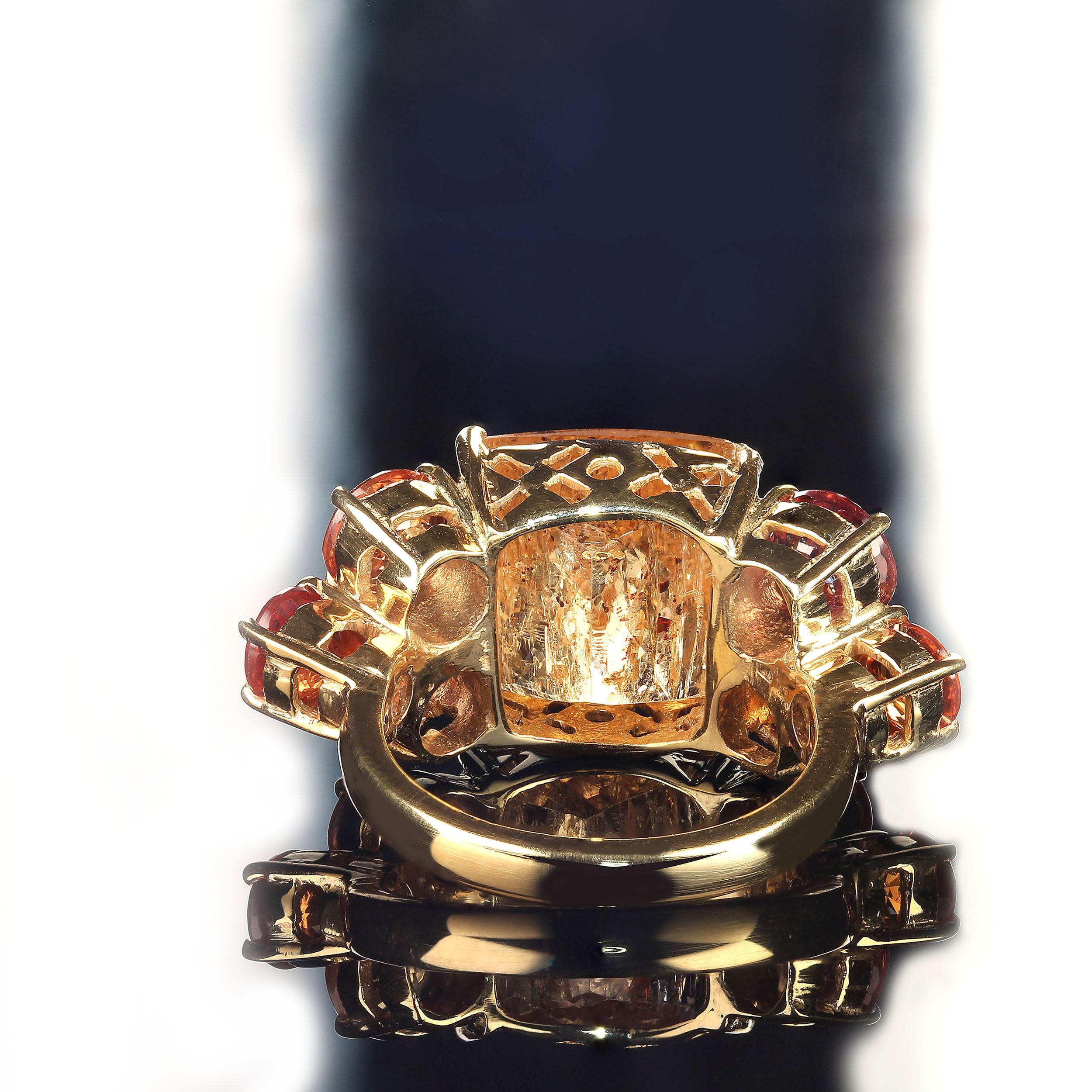 Antique Cushion Cut AJD Bold Dinner Ring of Imperial Topaz and Songea Sapphires For Sale