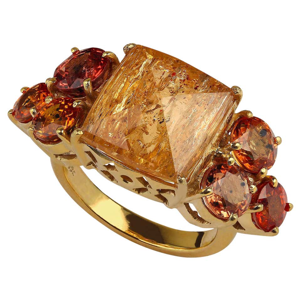 Imperial Topaz Sapphire Diamond White Gold Ring For Sale at 1stDibs