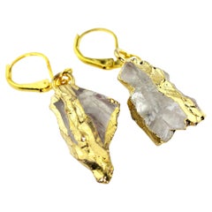 Ohrringe mit Klappverschluss, Bold White Glittering Quarz vergoldet baumelnder Quarz