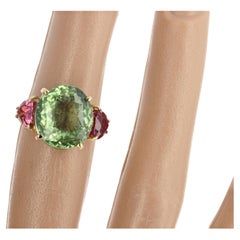 AJD Brazilian 6 Ct Green Tourmaline & Pink Tourmaline 18 Kt Gold Cocktail Ring