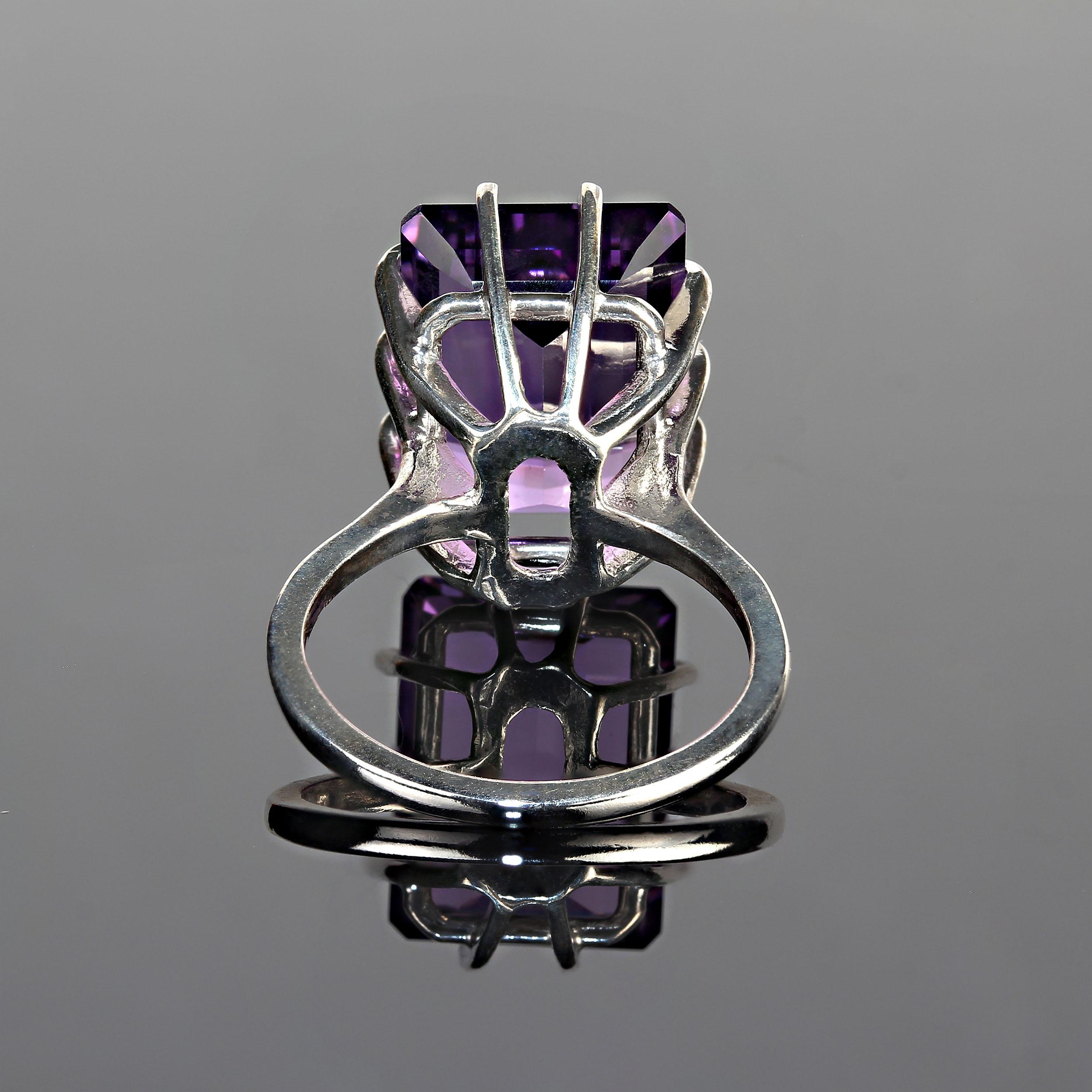 AJD Brazilian Emerald Cut Amethyst in Sterling Silver Ring   February Birthstone In New Condition In Raleigh, NC