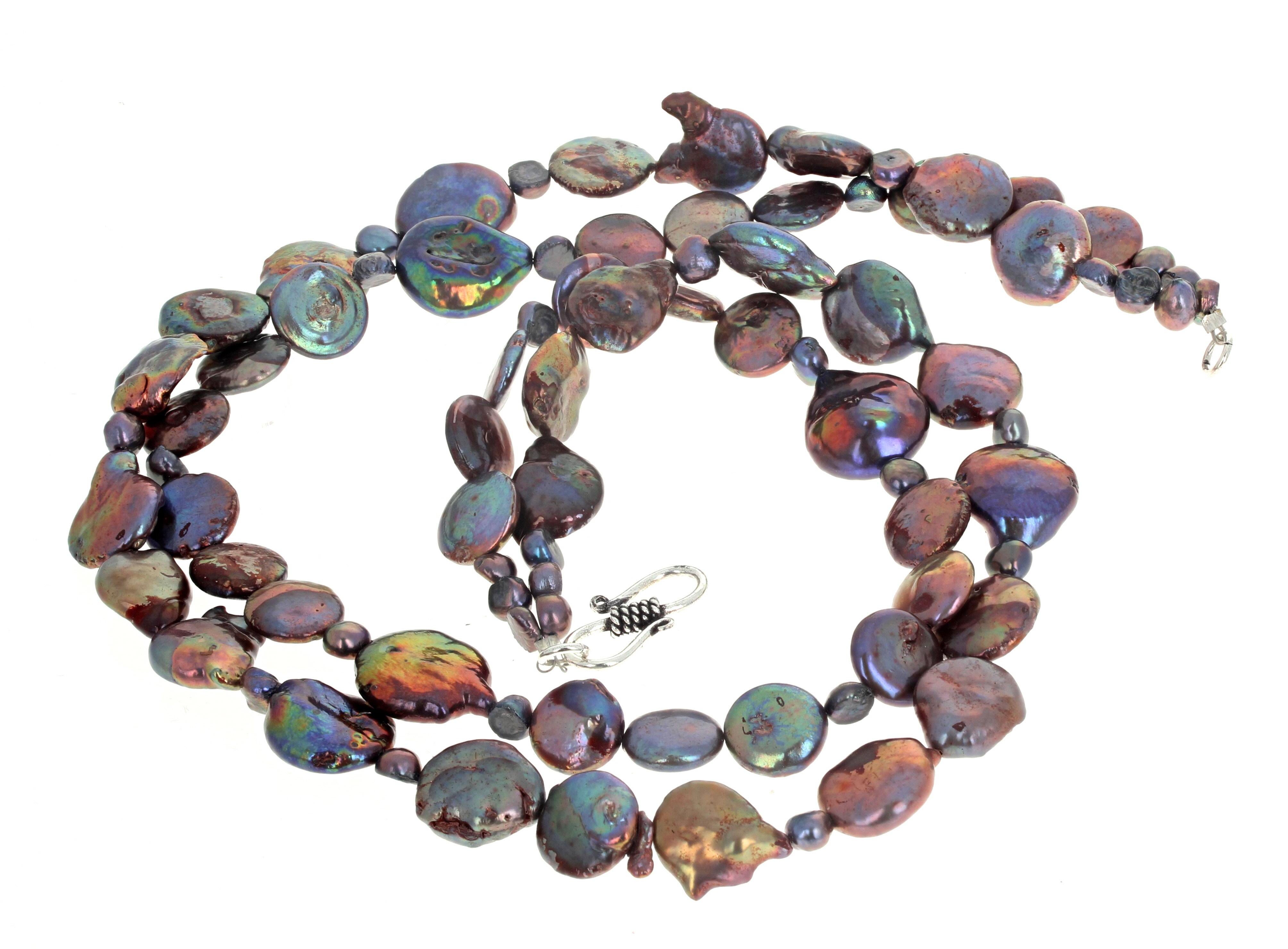 Non taillé AJD - Collier de perles de paon de culture naturelles à deux rangs, 18 pouces en vente