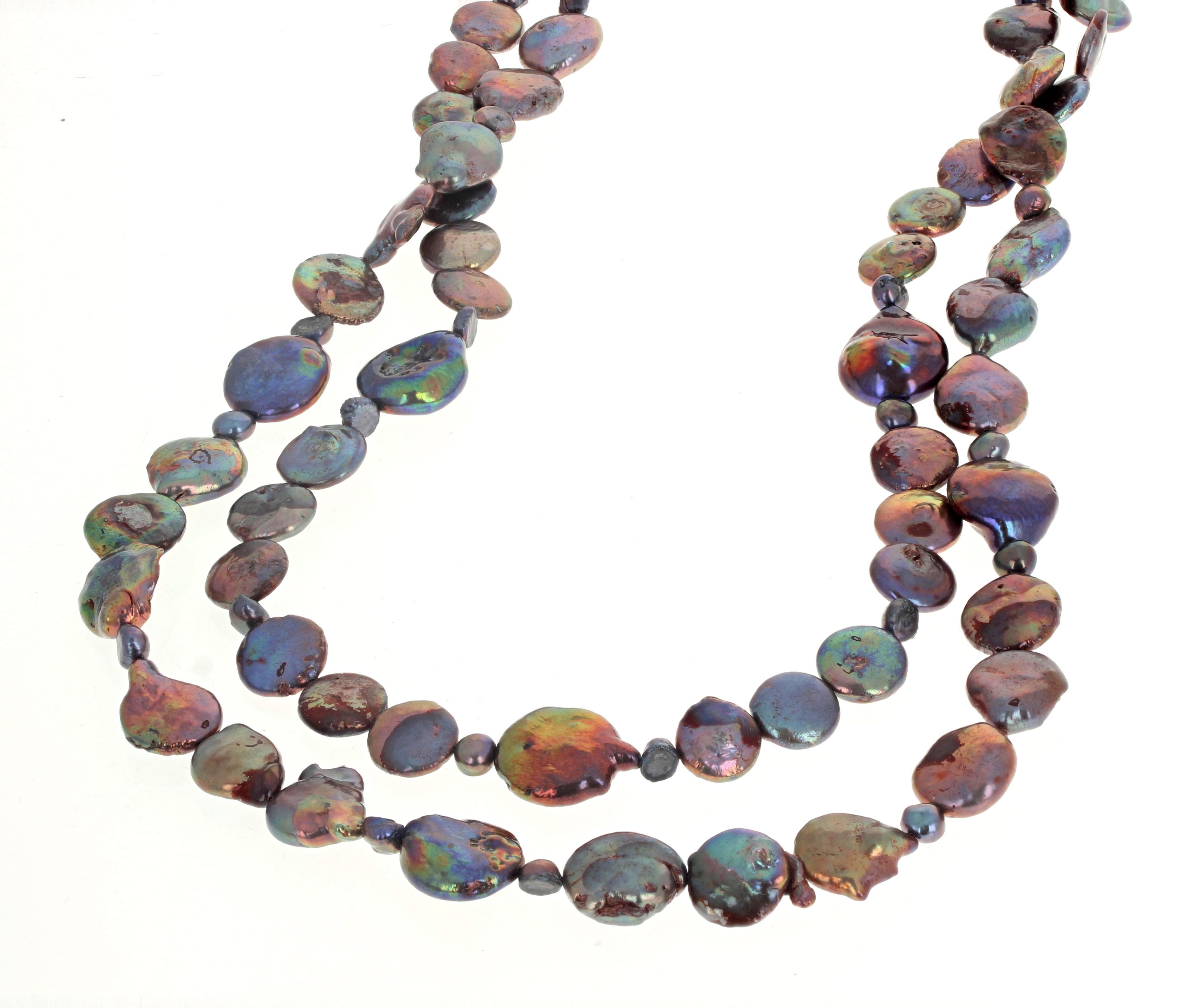 AJD - Collier de perles de paon de culture naturelles à deux rangs, 18 pouces Neuf - En vente à Raleigh, NC