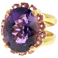 AJD Brilliant 10Cts Purple Amethyst & Pink Tourmaline Gold Ring