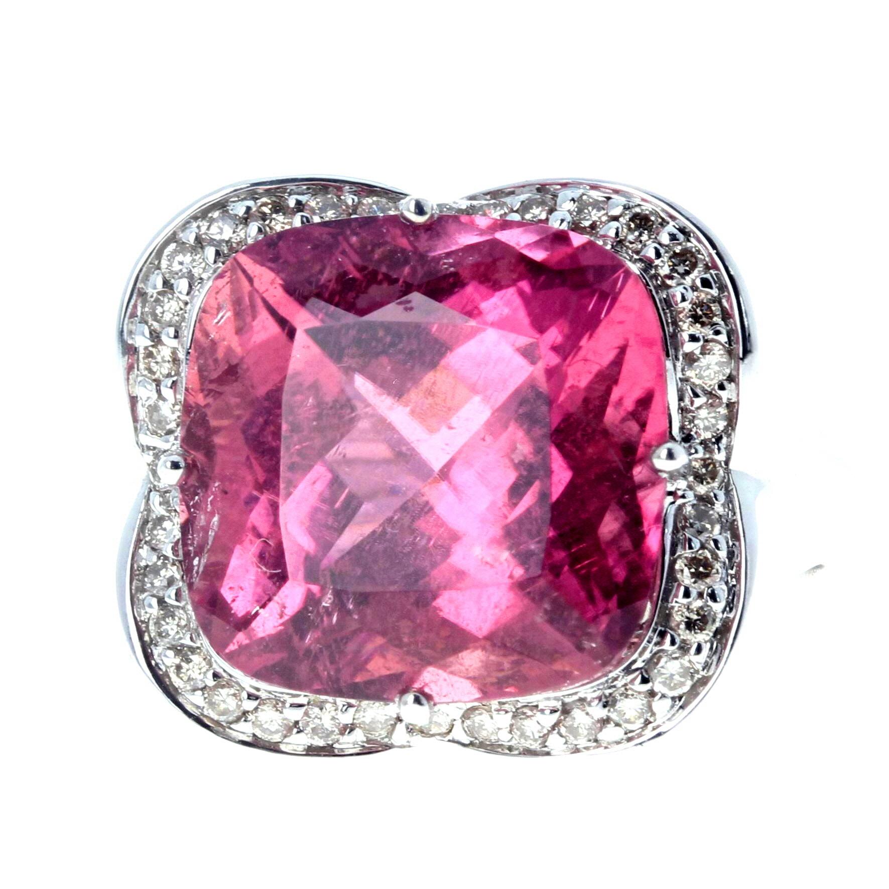 AJD Brilliant Clear Intense Pinkyred Natural 11.46 Ct Tourmaline & Diamonds Ring For Sale 1