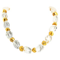 AJD Collier 17" Brilliante Elegance Romantique Quartz blanc argenté et pépite d'or