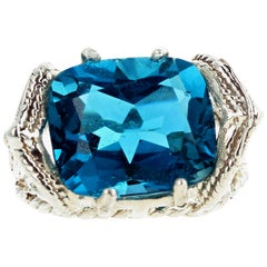 AJD Brilliant Gorgeous 10.95 Ct. Unique London Blue Topaz Sterling Silver Ring