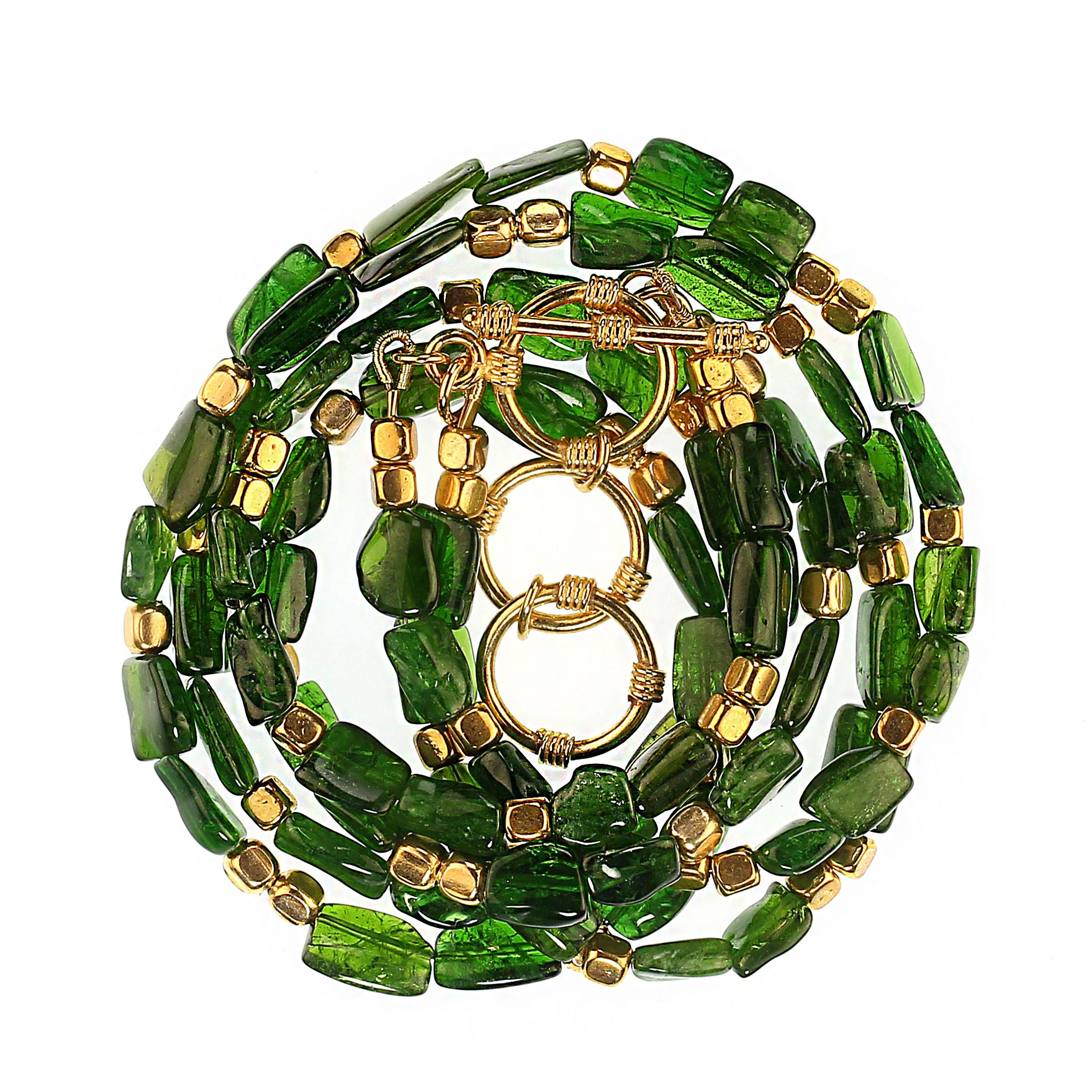AJD Brilliant Green Chrome Diopside Necklace with Goldy Accents  Great Gift! For Sale 1