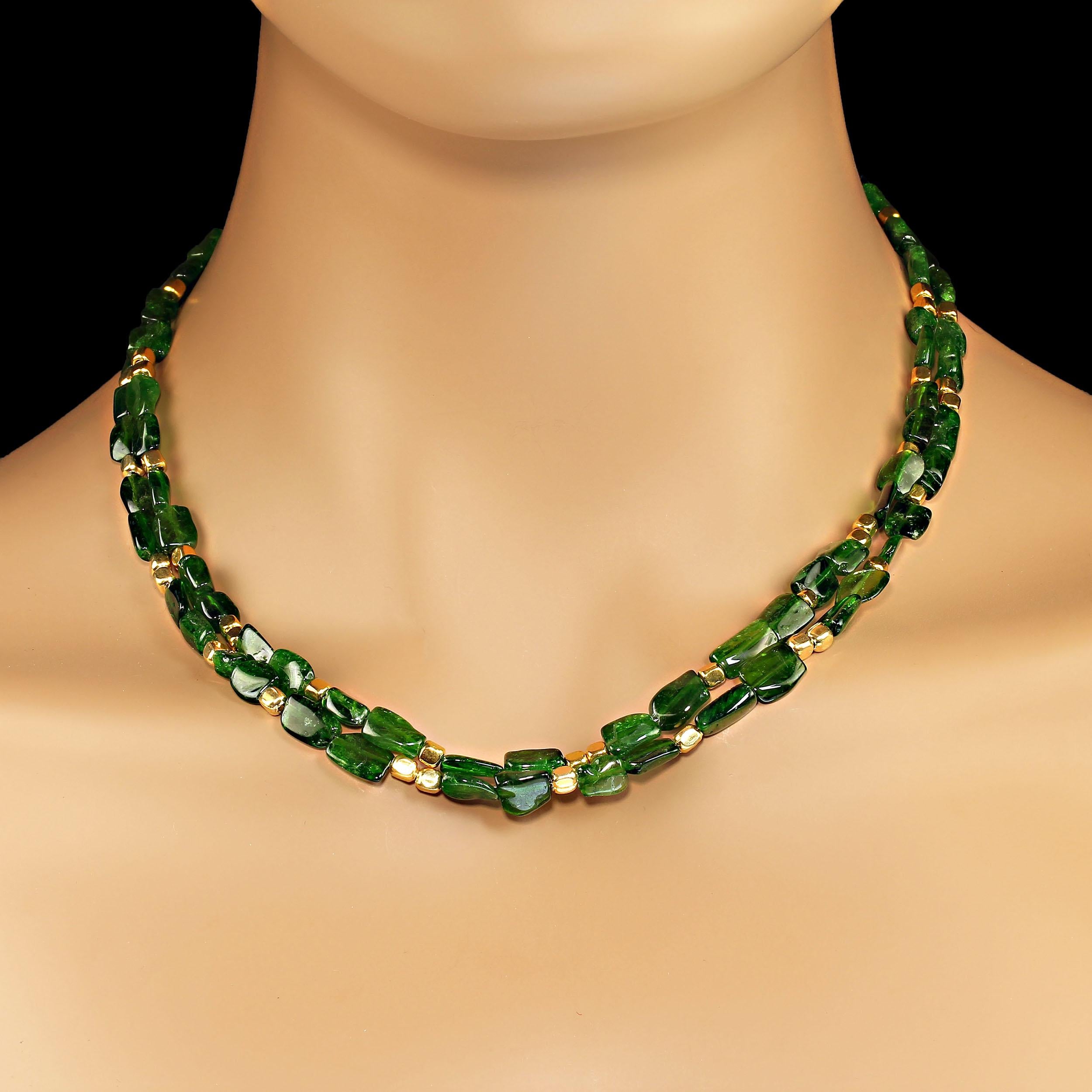 Artisan AJD Brilliant Green Chrome Diopside Necklace with Goldy Accents  Great Gift! For Sale