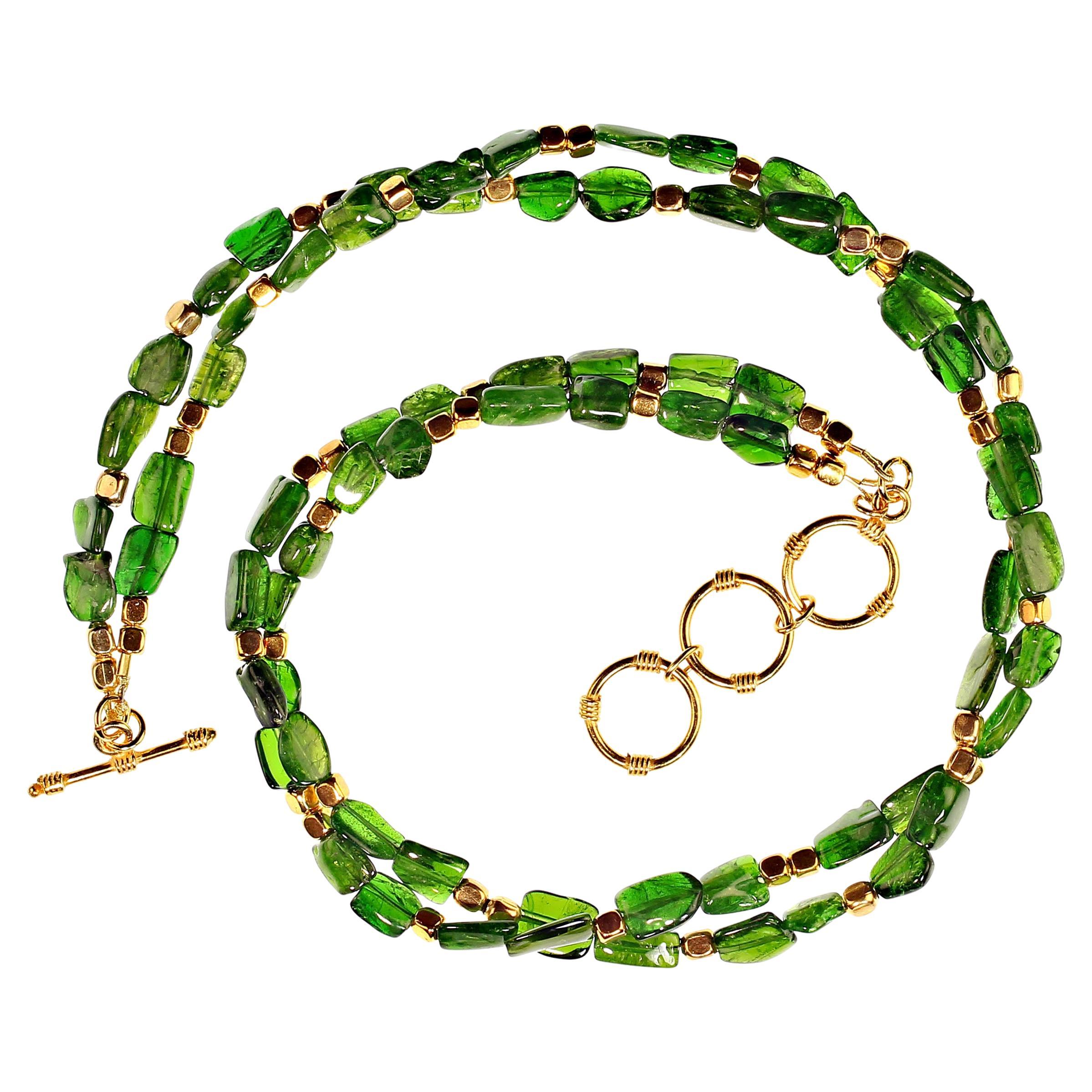 Bead AJD Brilliant Green Chrome Diopside Necklace with Goldy Accents  Great Gift! For Sale