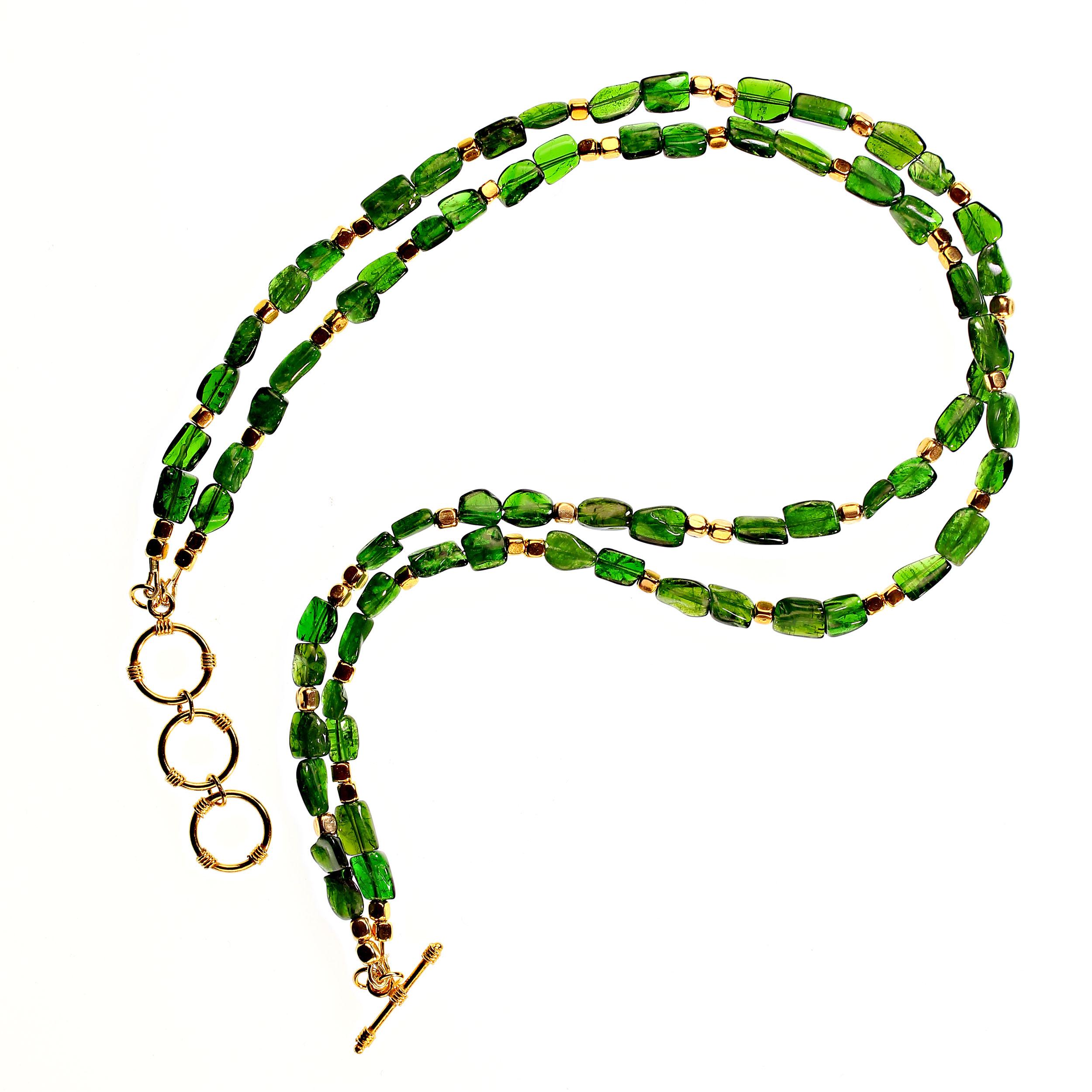 Women's or Men's AJD Brilliant Green Chrome Diopside Necklace with Goldy Accents  Great Gift! For Sale