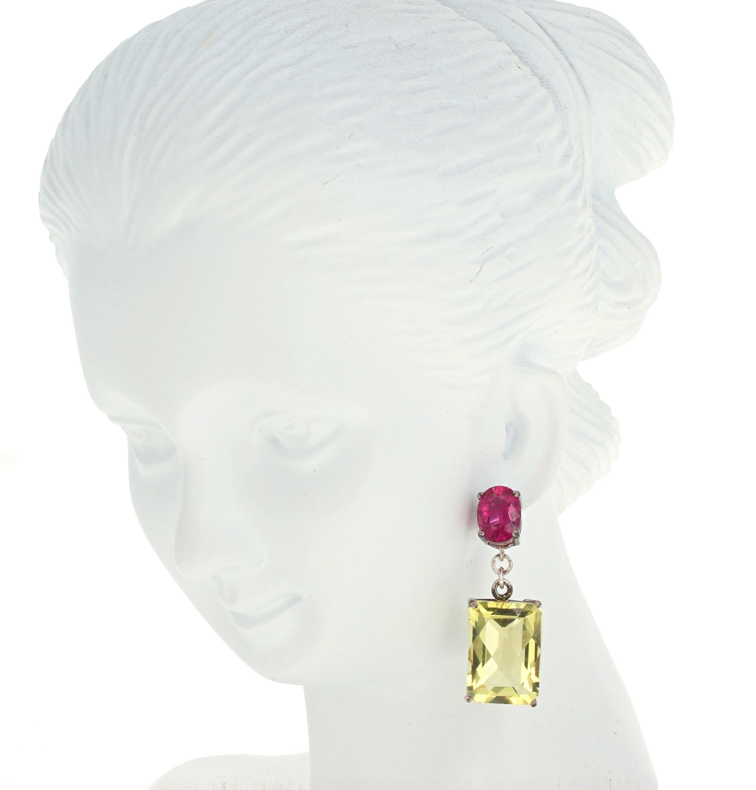 AJD Brilliant Intense Natural Pink Tourmalines & Lemon Quartz Stud Earrings In New Condition For Sale In Raleigh, NC