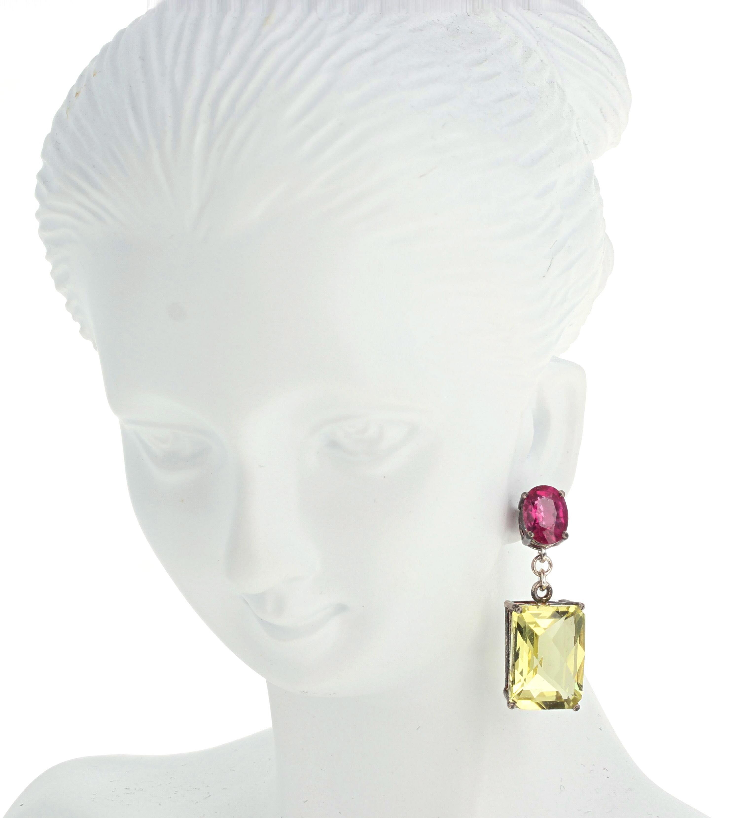 Women's or Men's AJD Brilliant Intense Natural Pink Tourmalines & Lemon Quartz Stud Earrings For Sale