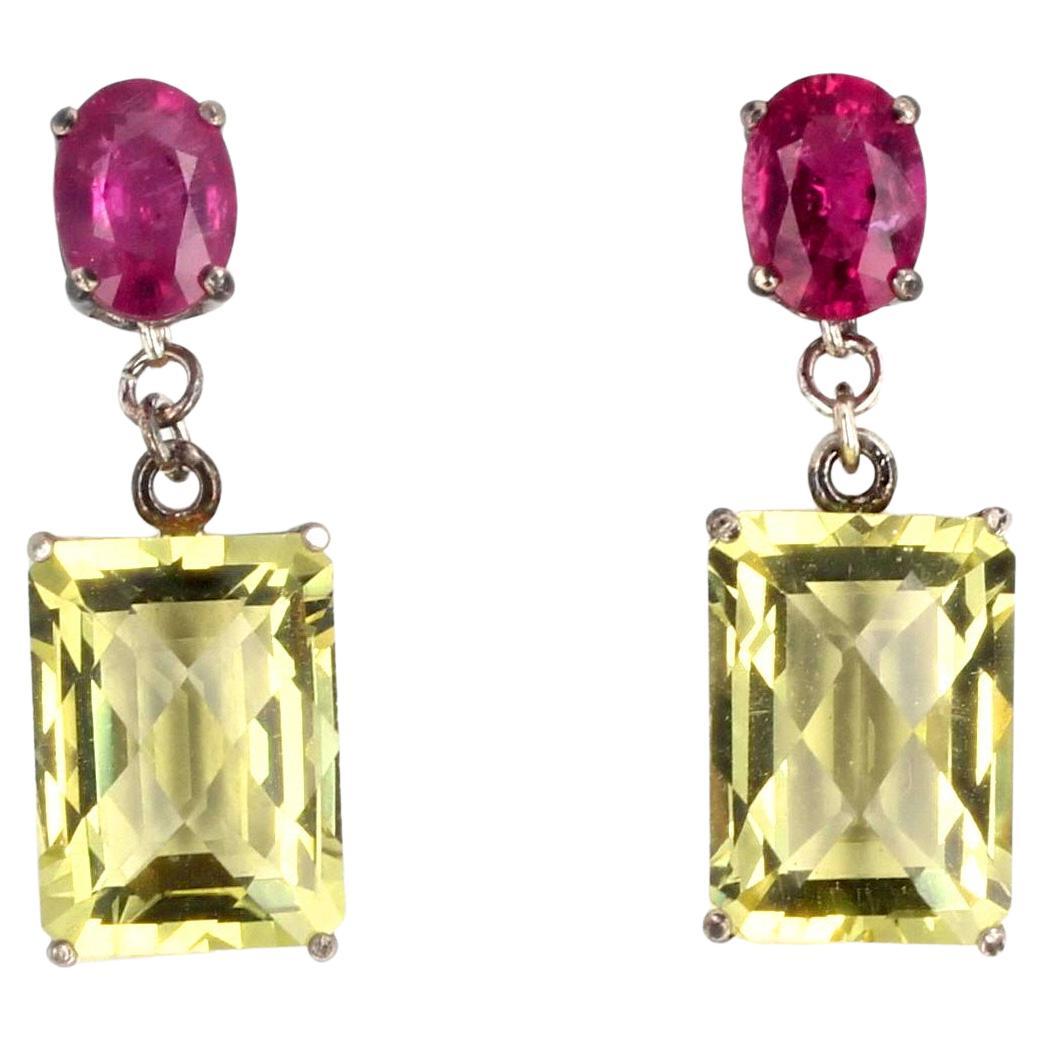 AJD Brilliant Intense Natural Pink Tourmalines & Lemon Quartz Stud Earrings For Sale