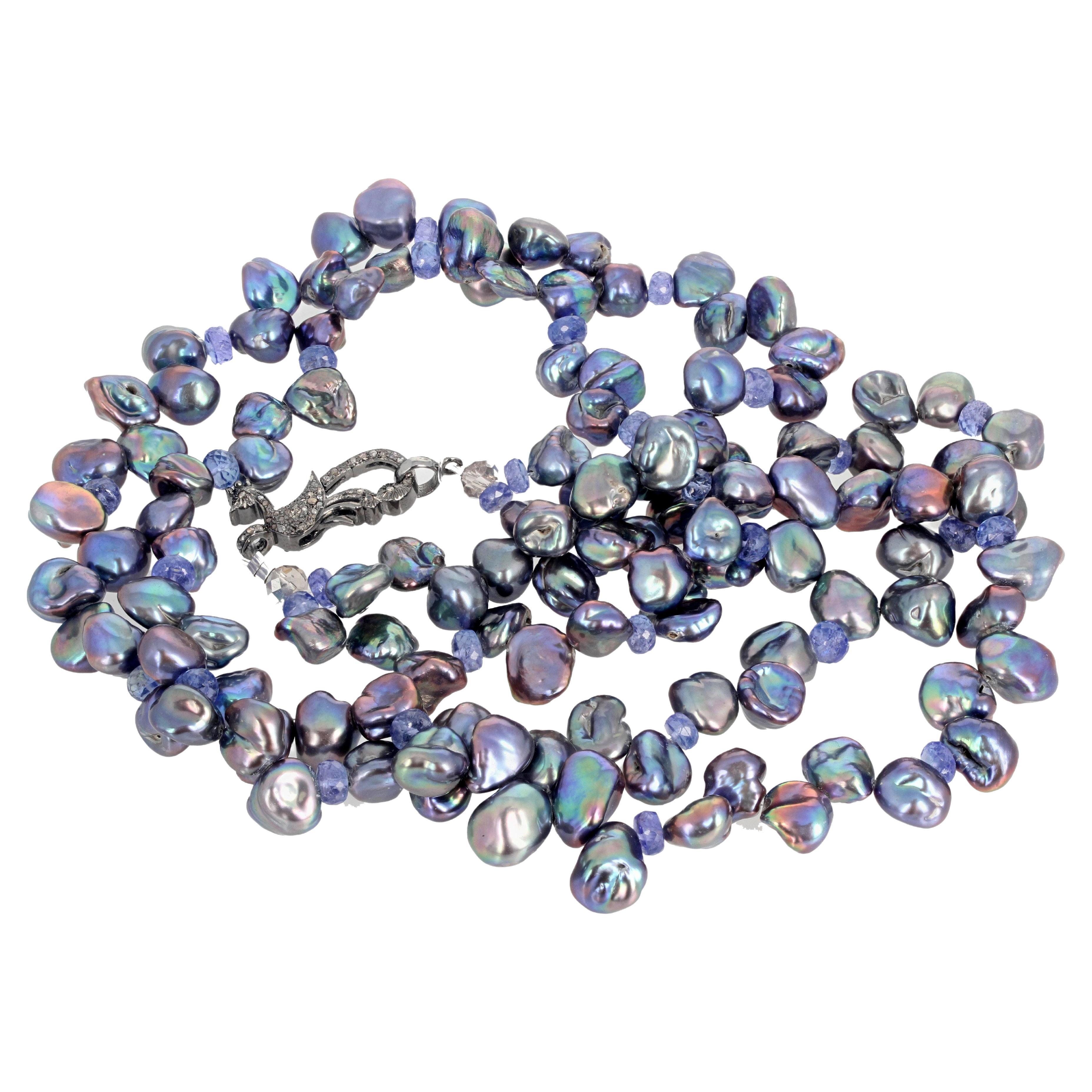 AJD Brilliant Multi-Color Cultured Pearl Double Strand Diamond Clasp Necklace